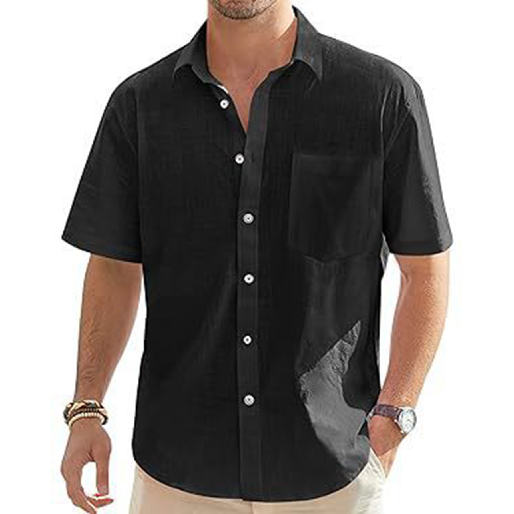 Men's Cotton Linen Short Sleeve Shirts 7
