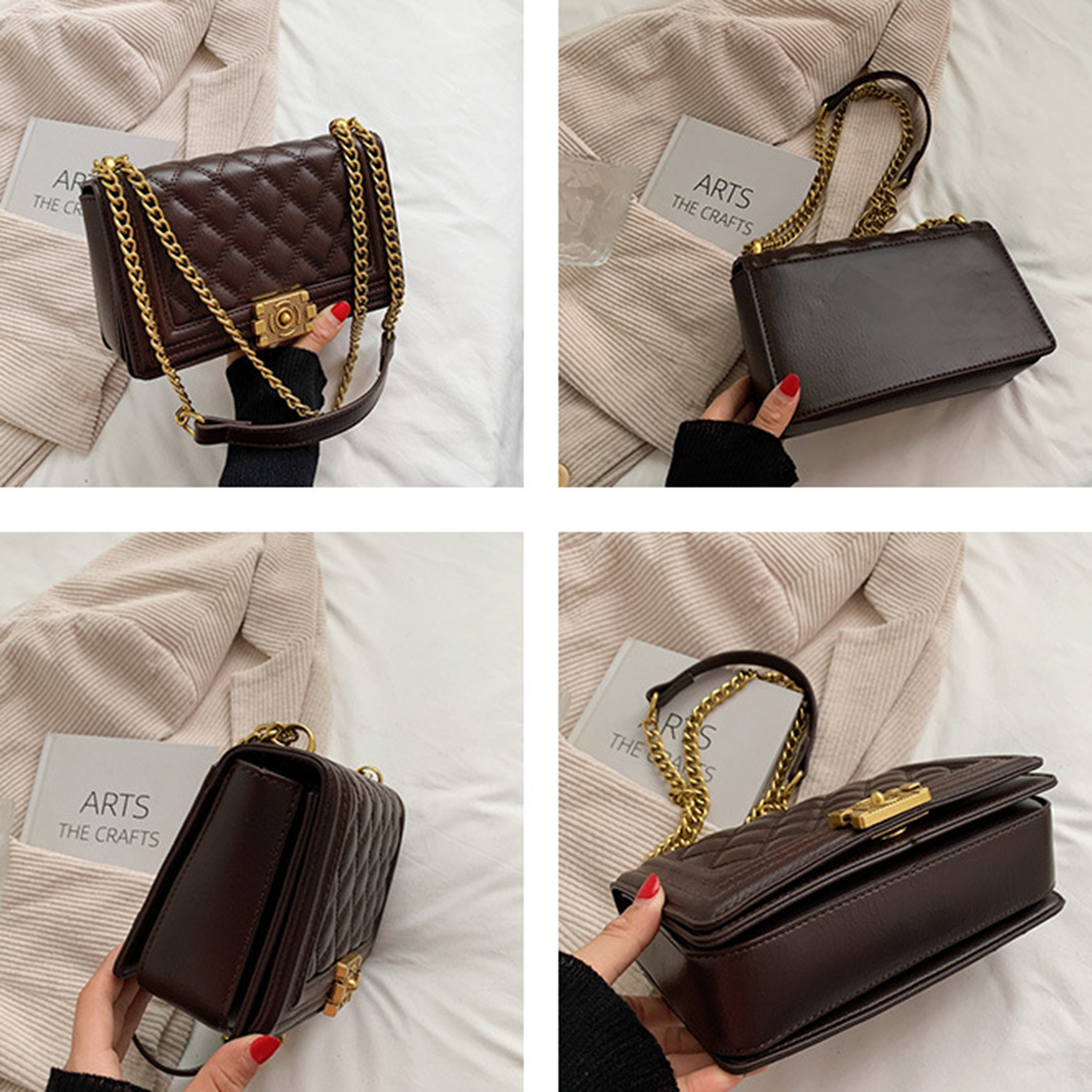 Trendy Chain PU Leather Quilted Crossbody Bag 5