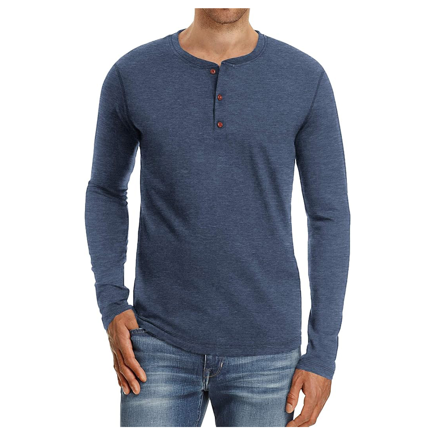 Men's Long Sleeve Henley Cotton T Shirts 26