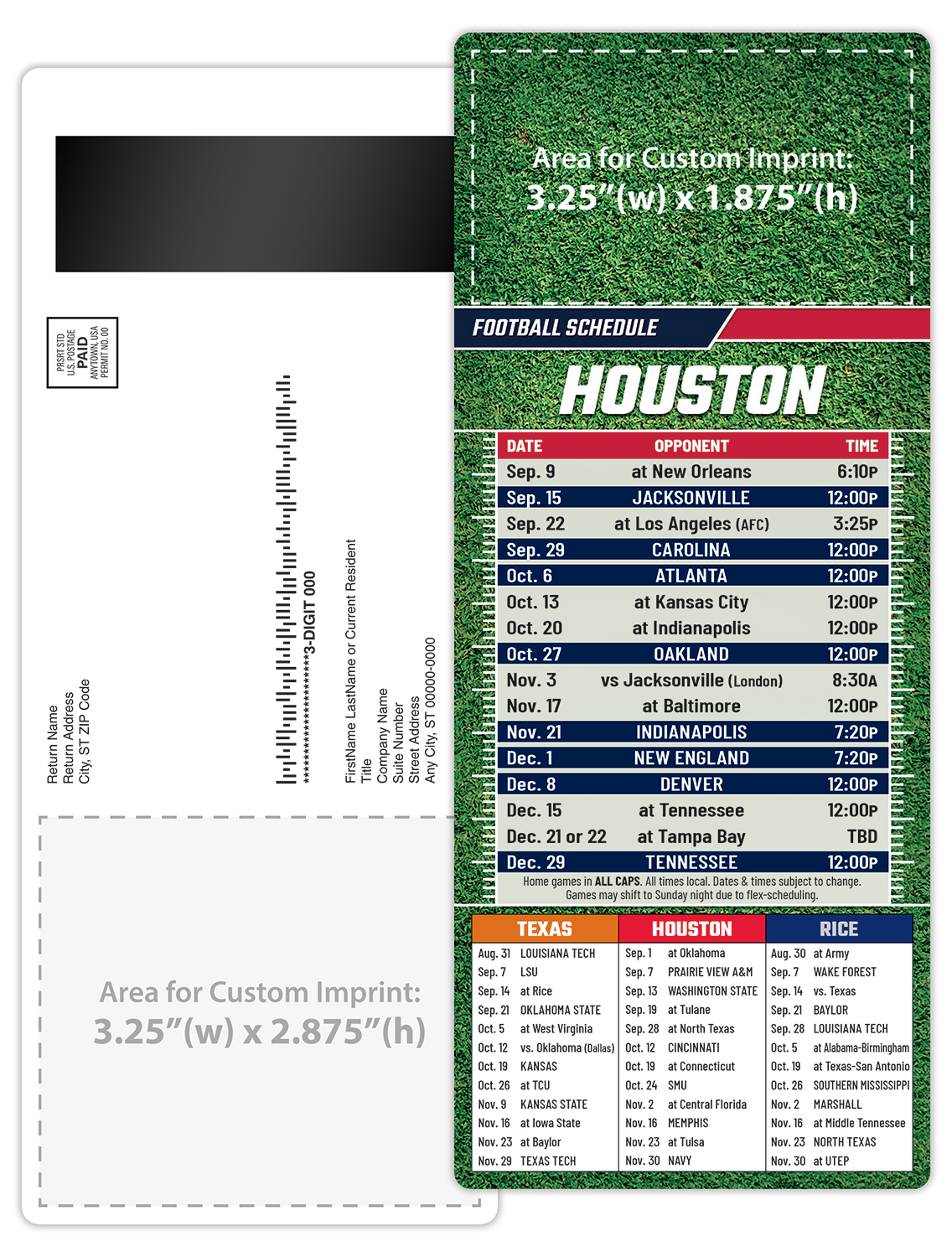 Football Schedule Laminated Card/Postcard with Magnet Strip 3.5x8.5 - 14 pt. 1