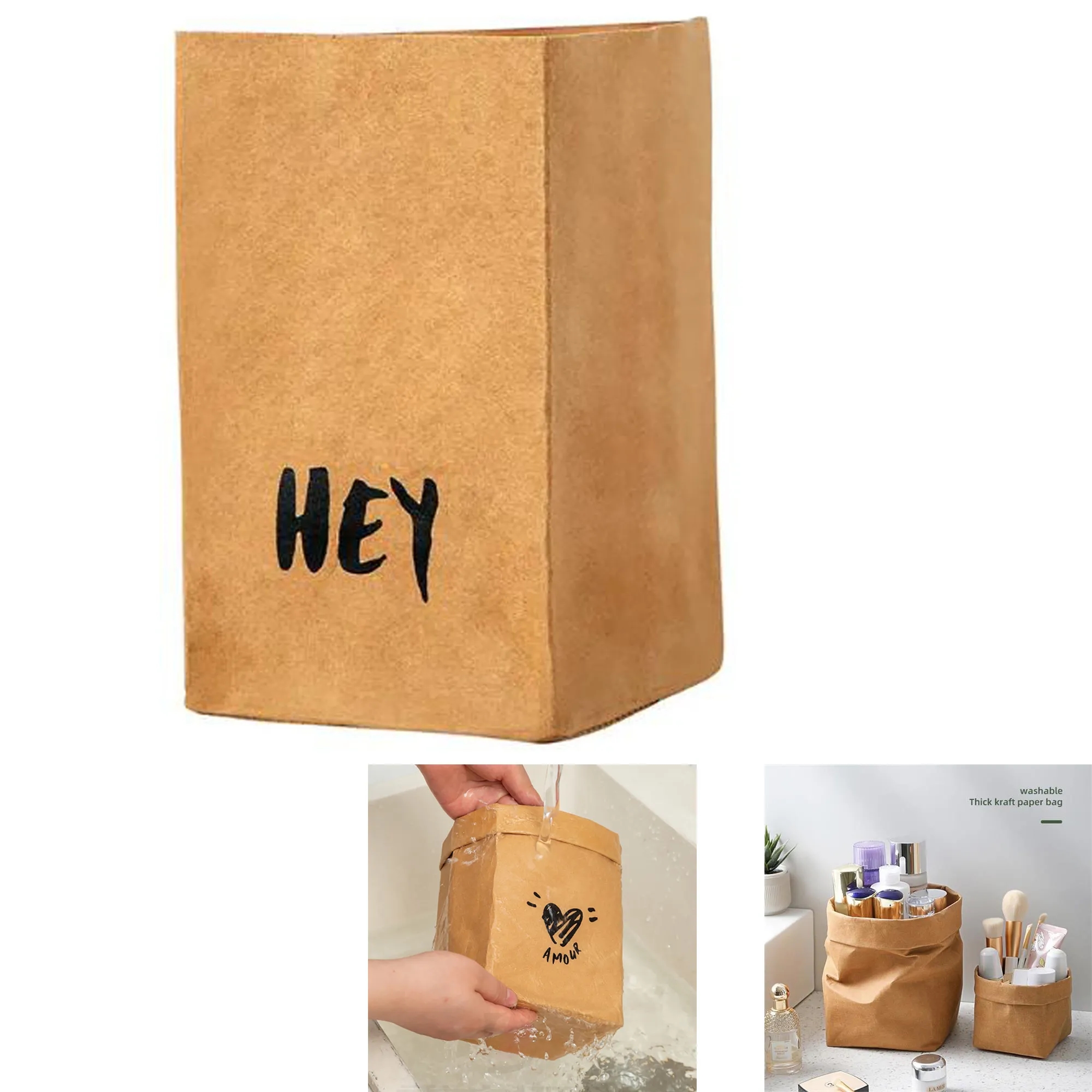 4.7" x 4.7" x 9.1" Custom Washable Tearproof Kraft Paper Bag 3