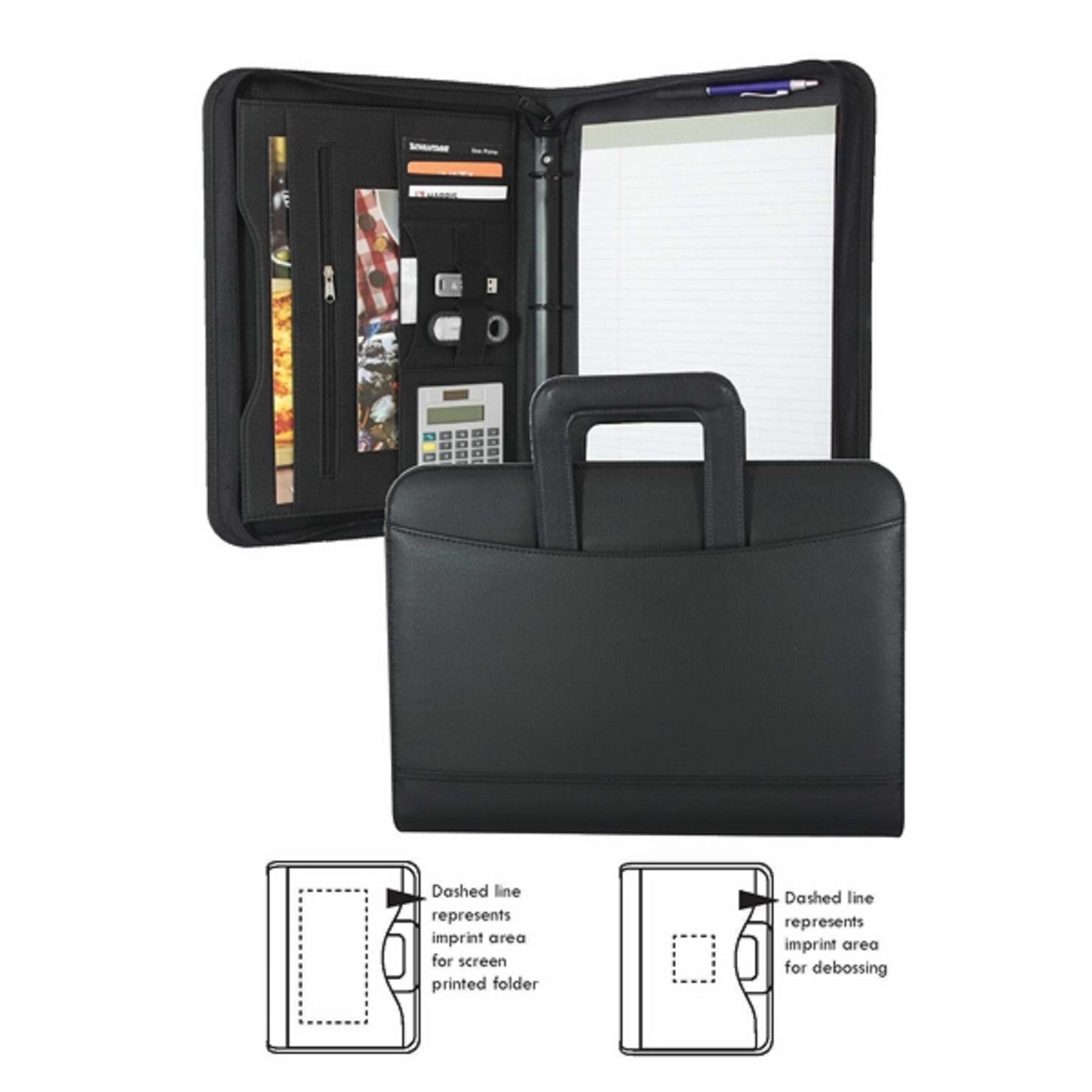 1" 3 Ring Padfolio w/ Retractable Handles and Zipper Closure 7