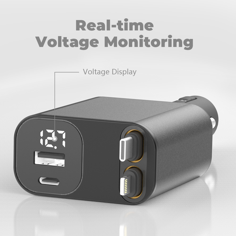 Roadie - 45W Car Charger with Retractable Cable 3