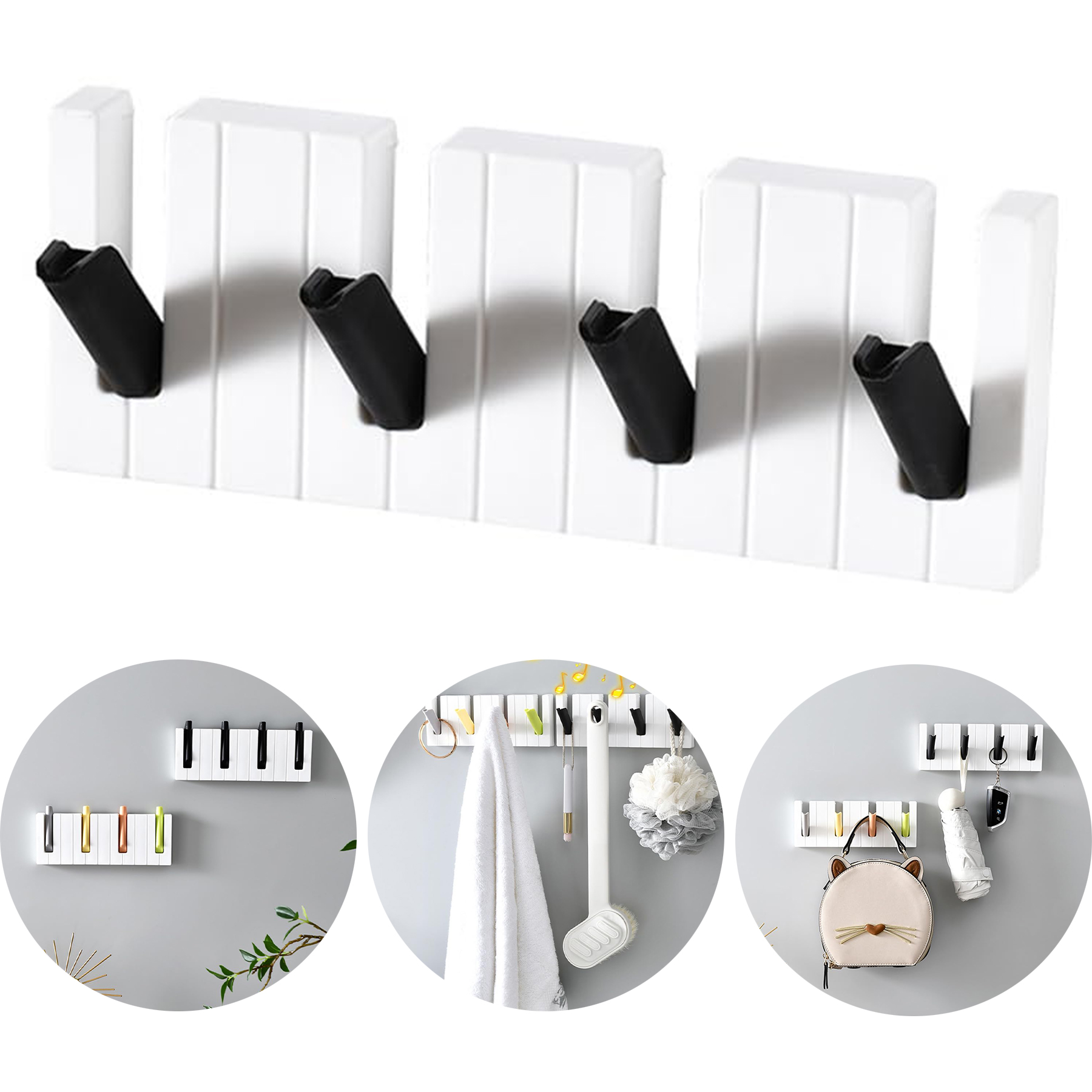 4 Hook Piano Keys Wall Mounted Coat Hook