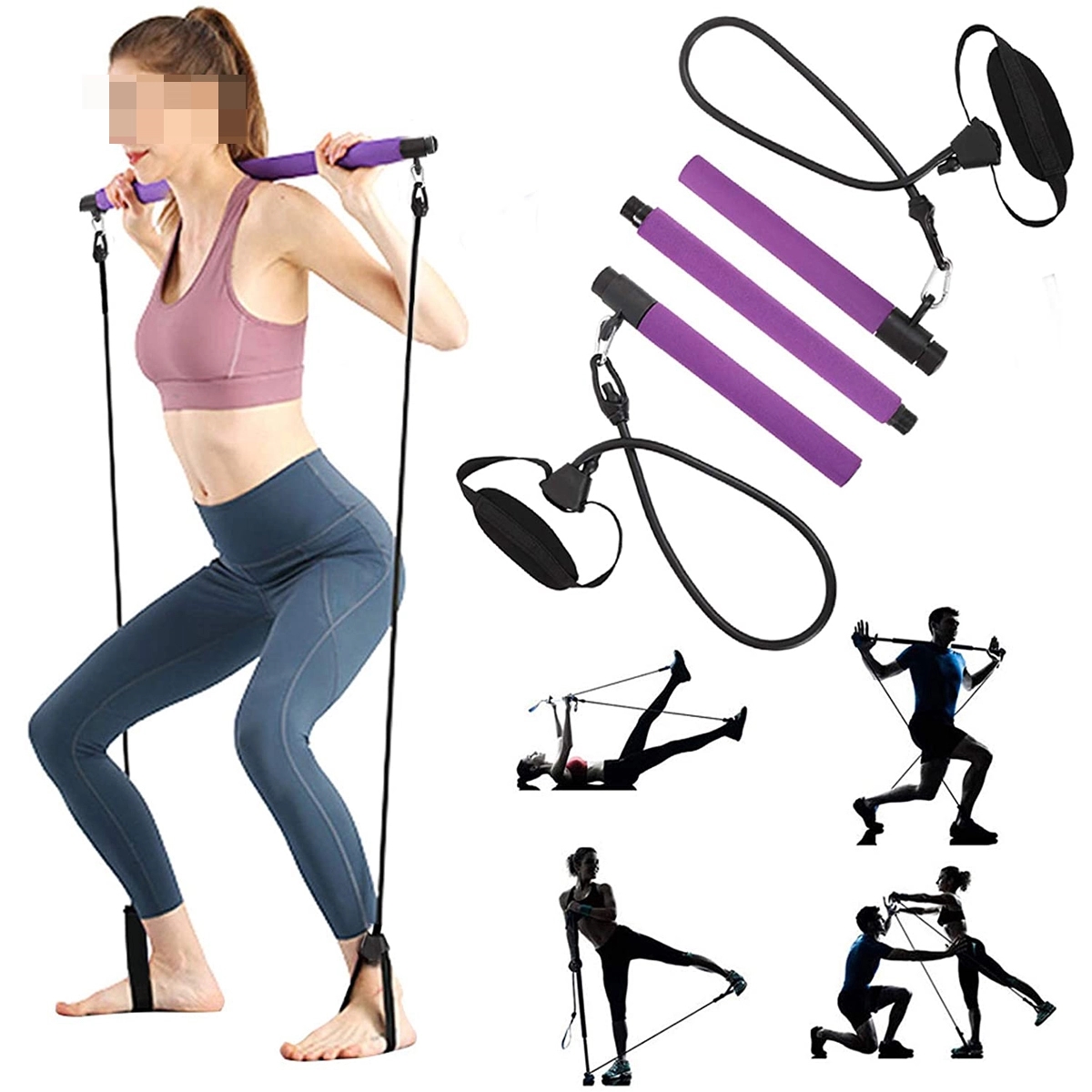 Portable Pilates Bar Kit With Resistance Band Gym Equipment 4