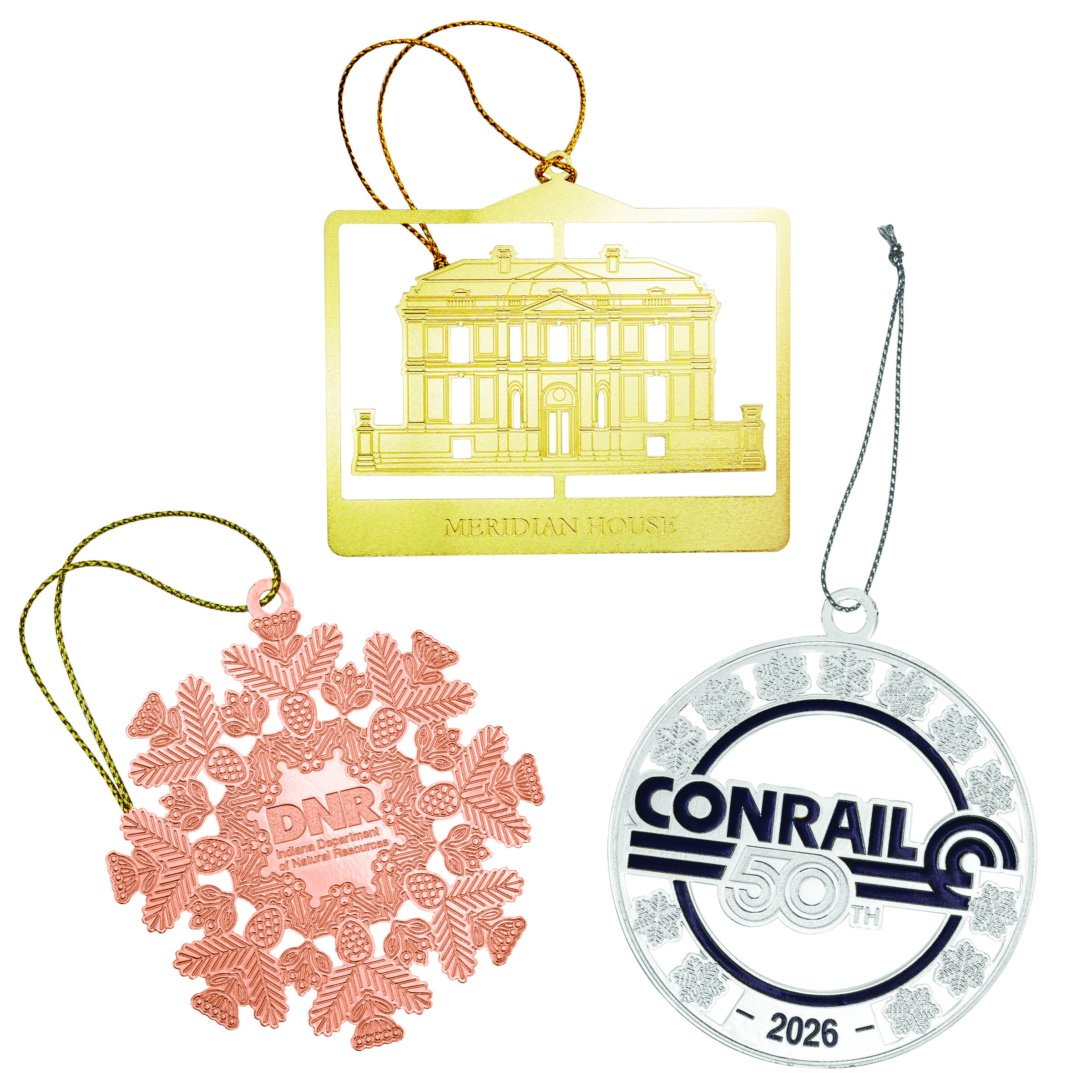 Custom Etched Brass Holiday Ornaments 2”