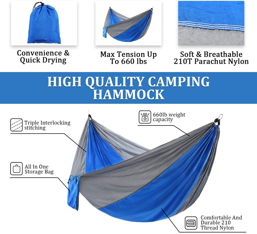 Outdoor Camping Portable Hammock for Double Men with 2 Tree Straps 2 Carabiners 10
