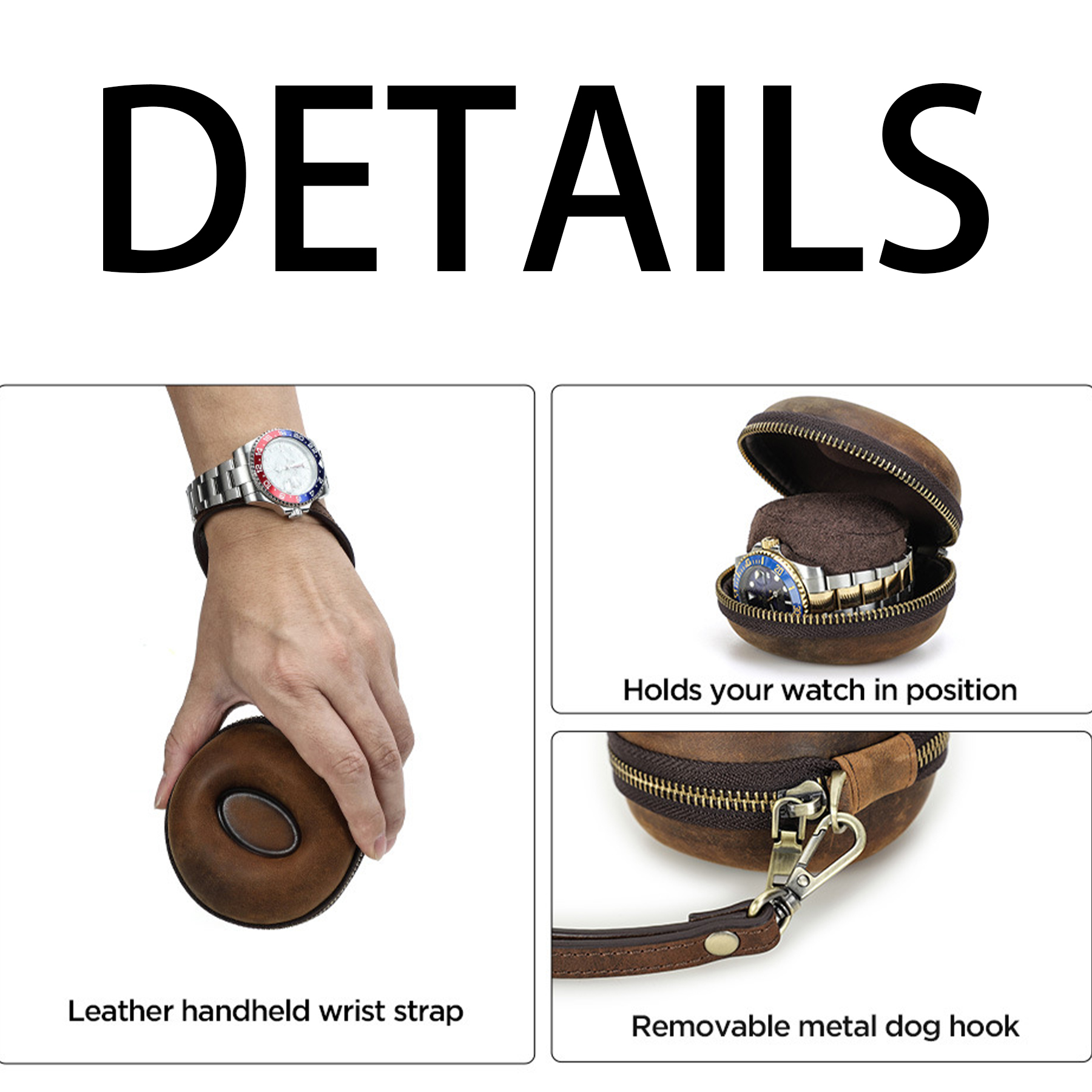 Genuine Leather Round portable watch storage bag 7