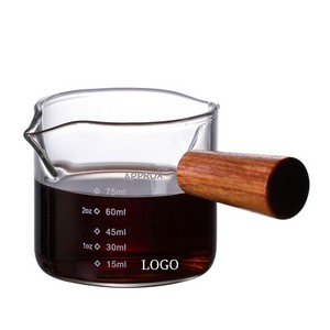 Double Spout Coffee Measuring Glass With Wood Handle 3