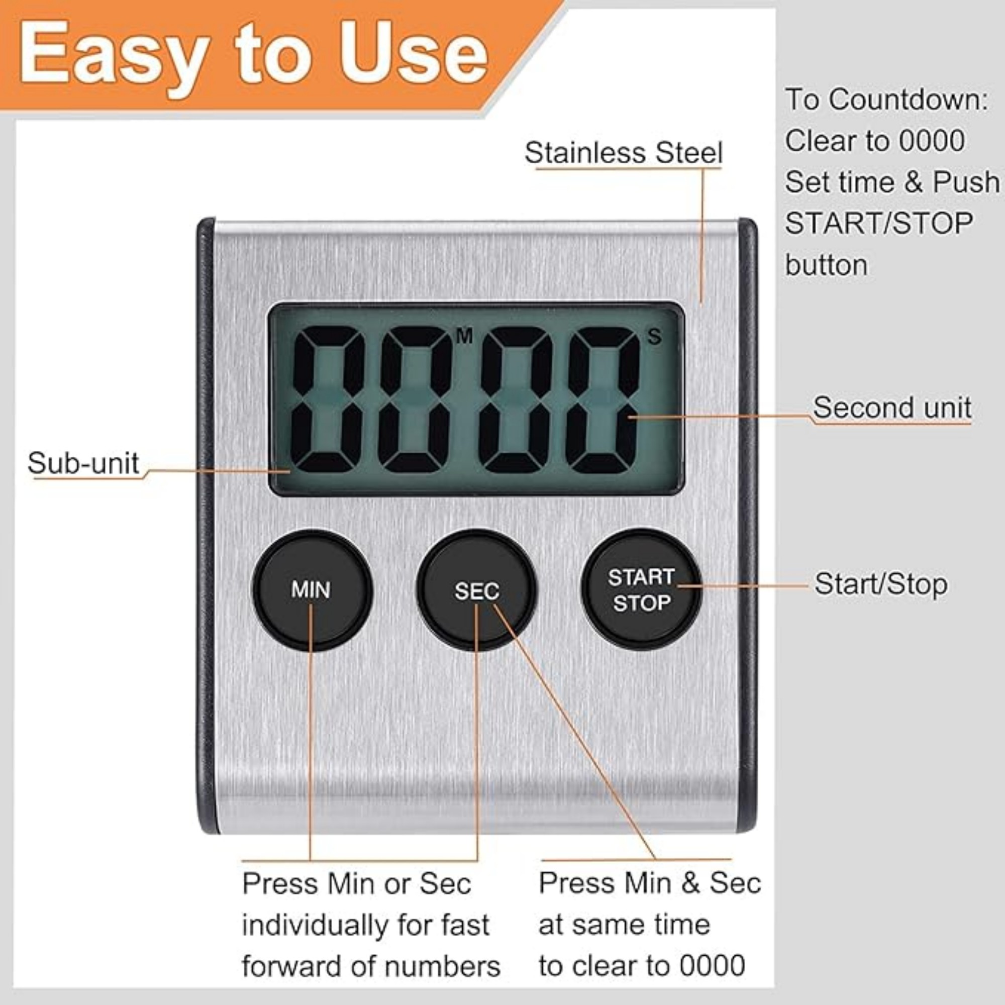 Stainless Steel Timer With Loud Alarm 3