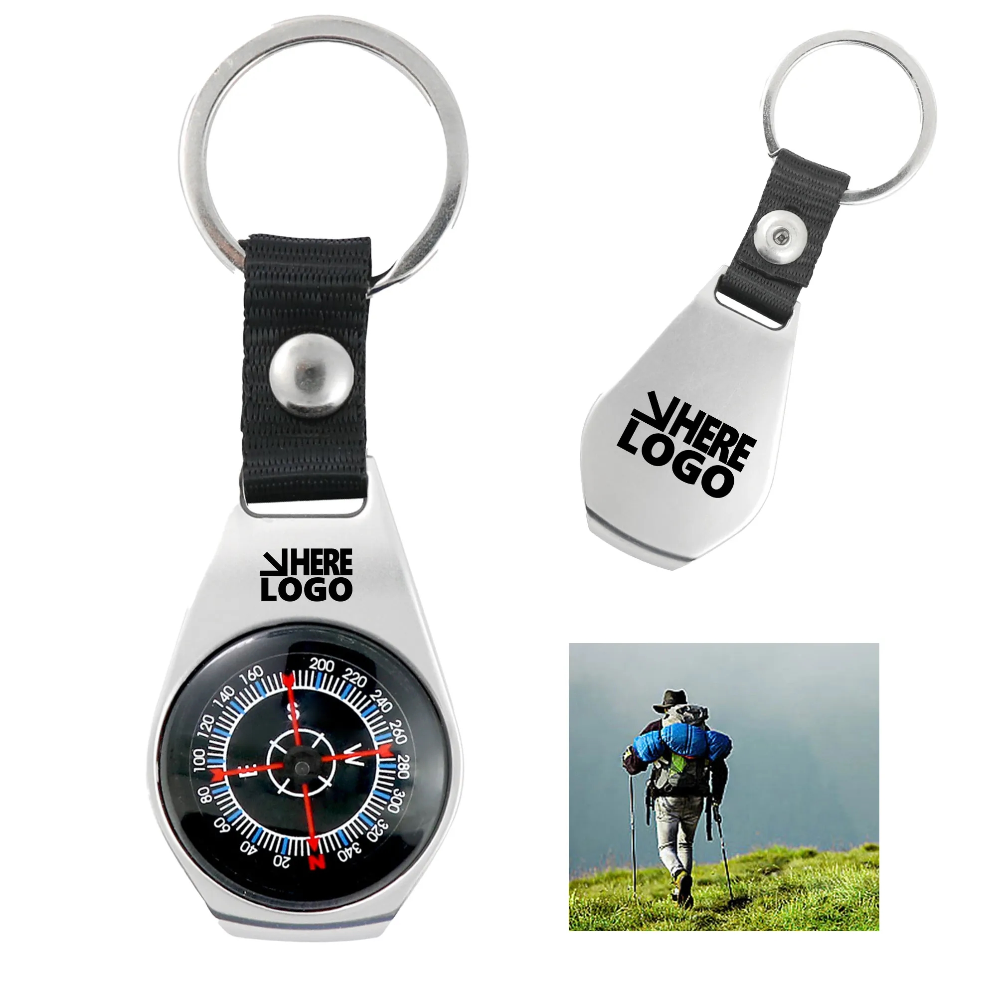 MOQ 20 Compass Key Chain Outdoor Alloy Handheld Tag