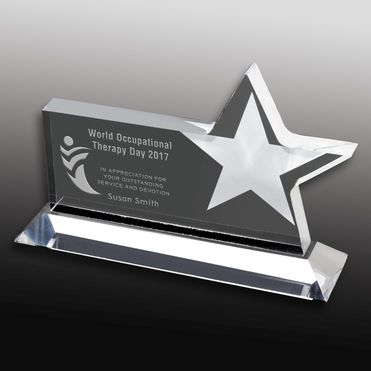Clear Horizontal Acrylic Star Award - Screen Printed 4