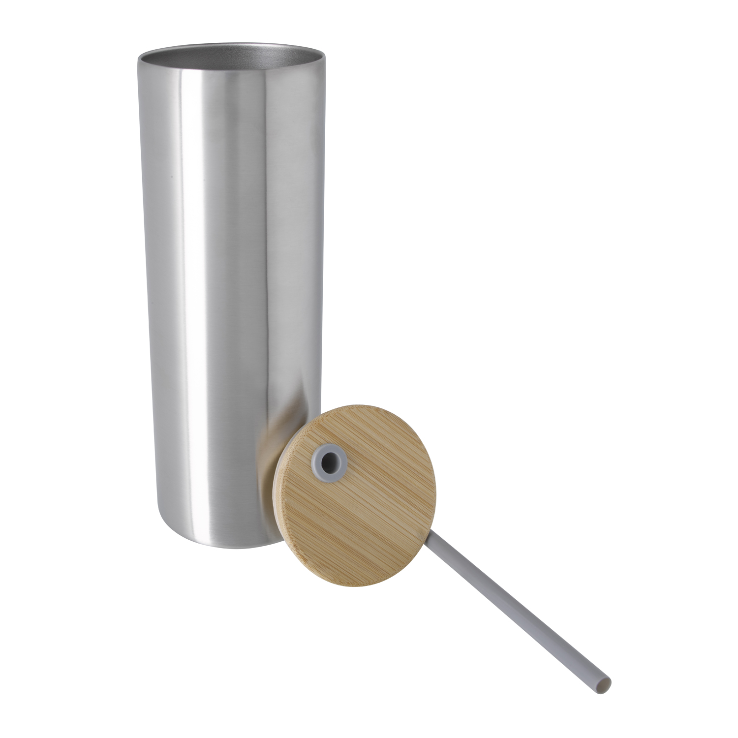 Double-Wall Stainless Steel Tumbler with Bamboo Lid and Straw 20 oz