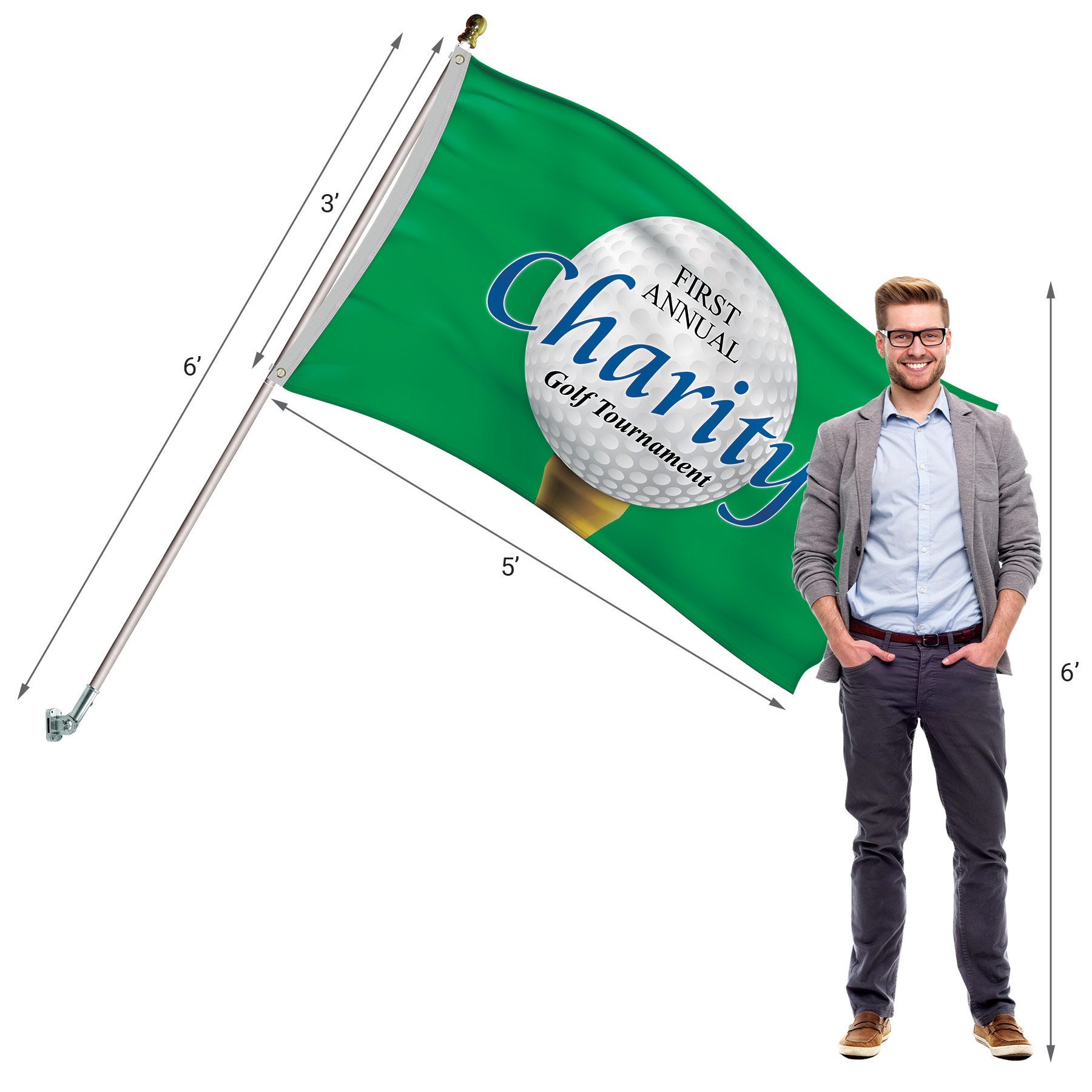Promotional Flag Kit with 3' x 5' Flag and Silver Bracket 9
