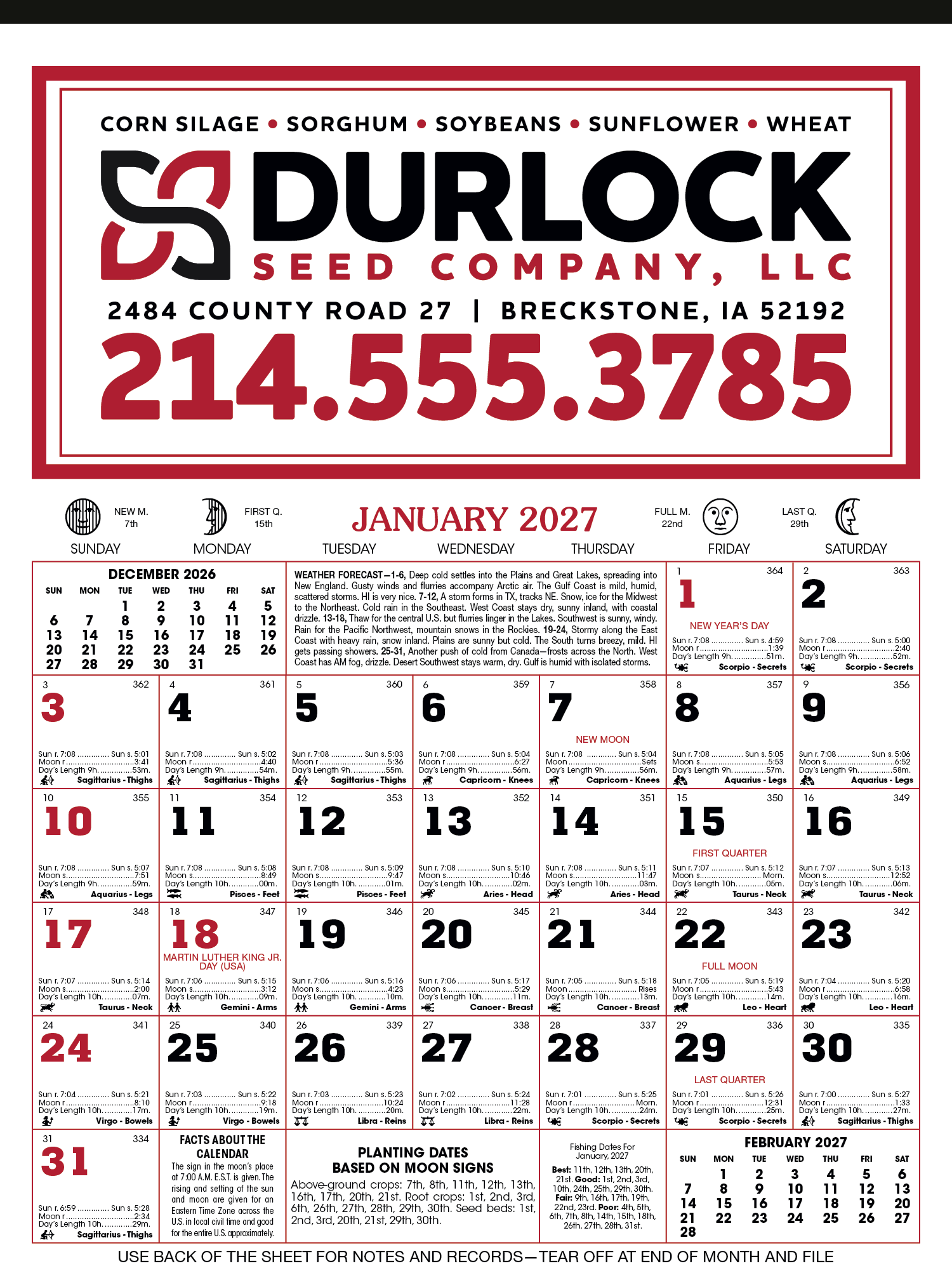 Skinner & Kennedy® 12-Sheet Almanac Calendar 8