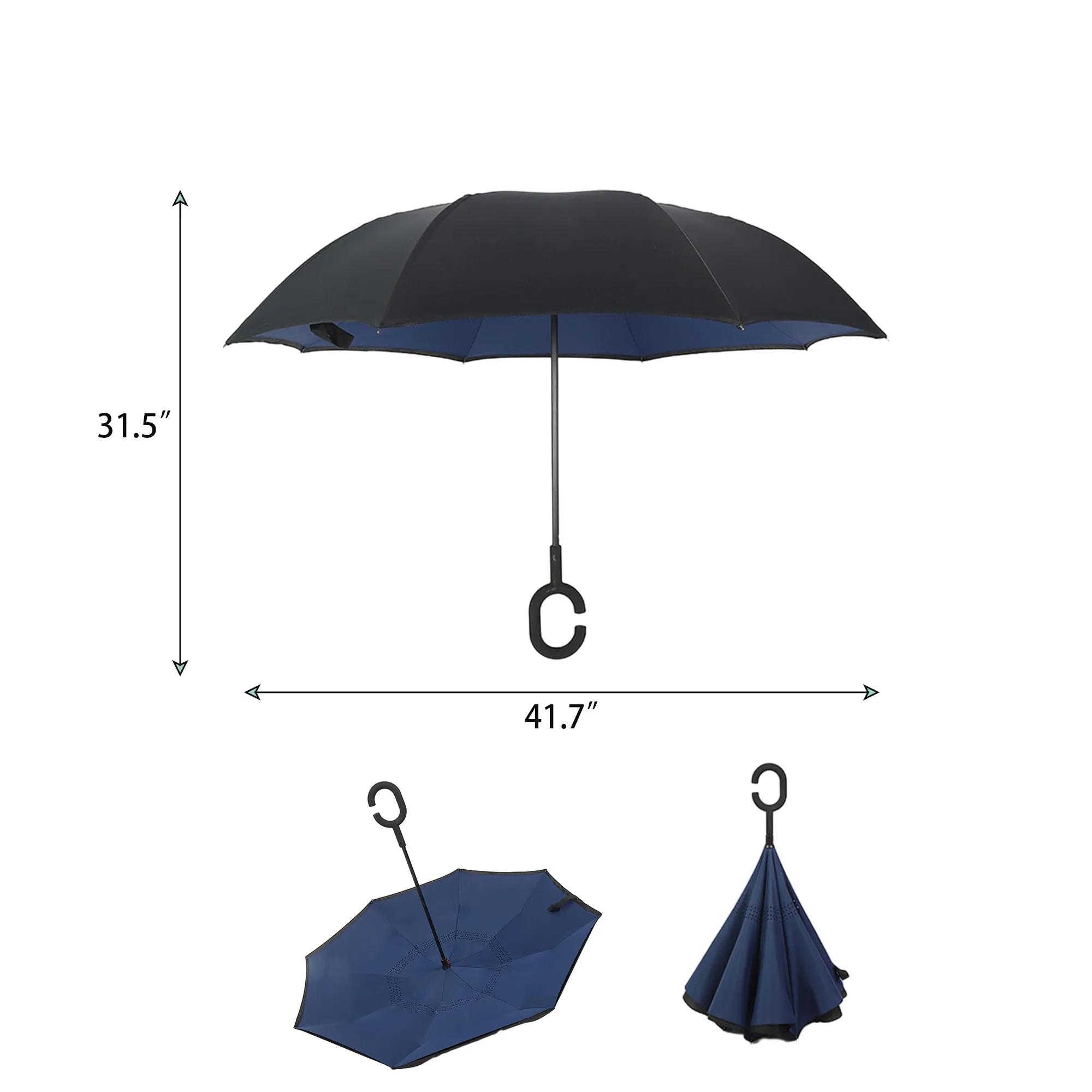 Portable Double Layer Inverted C Handle Reverse Umbrella 2