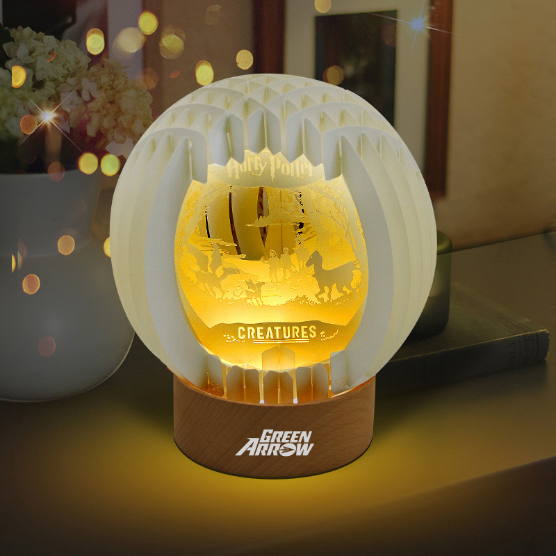 3D Paper Art Table Lamp With Wood Base 7