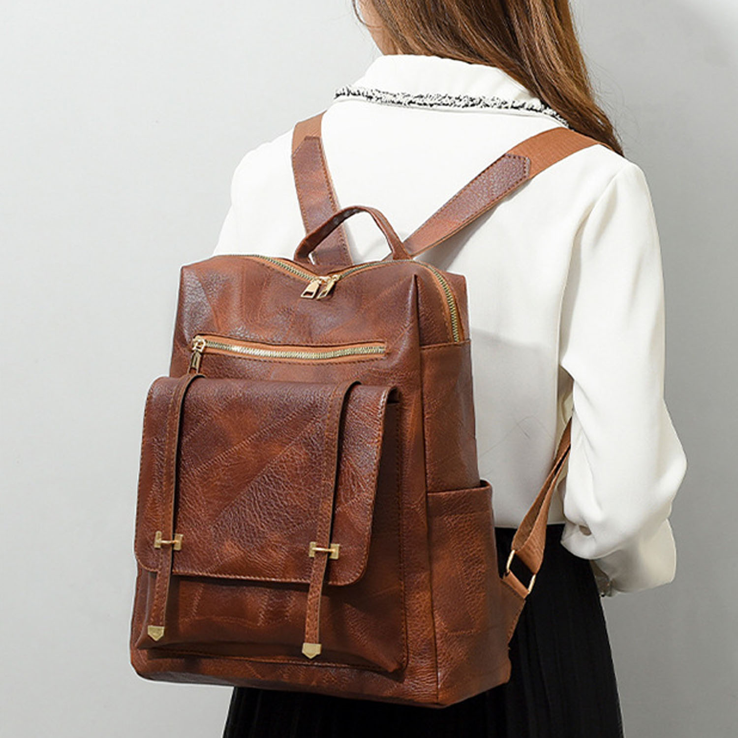 Vintage PU Leather Backpack 7