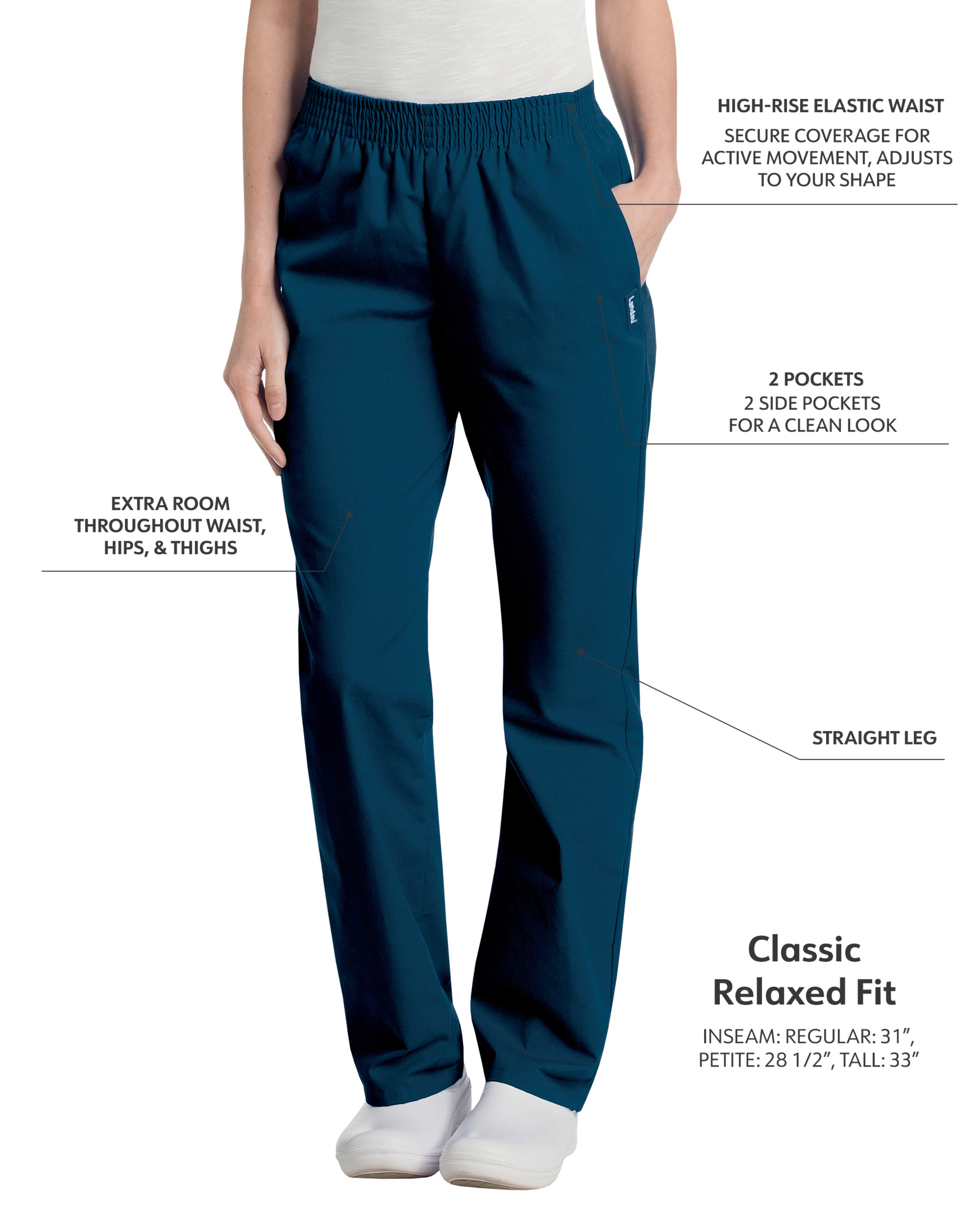 Landau - Essentials - Women's Two-Pocket High-Rise Elastic Waist Straight Leg Pant 38