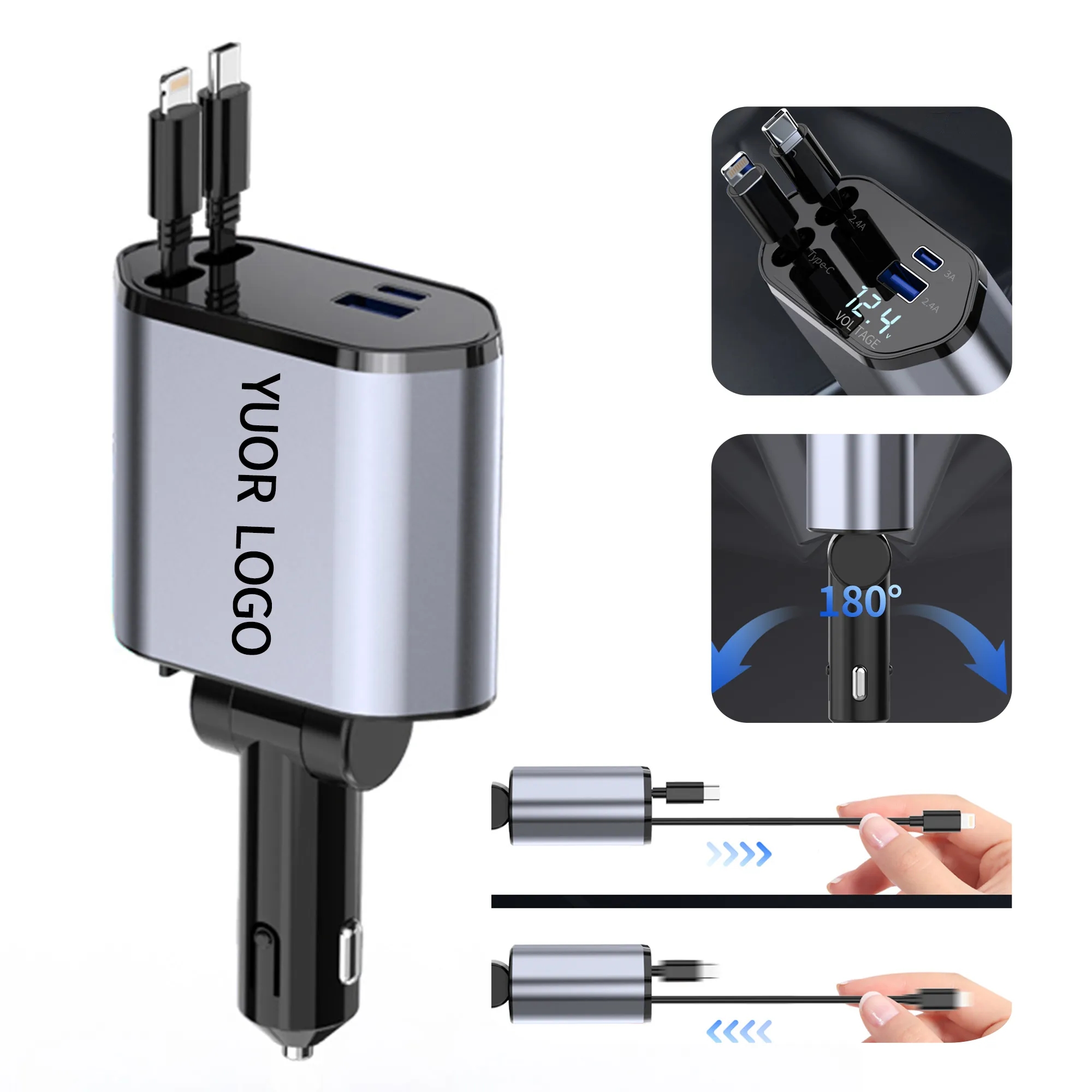 Retractable Cable Car Charger 120W with Adjustable Angle 1