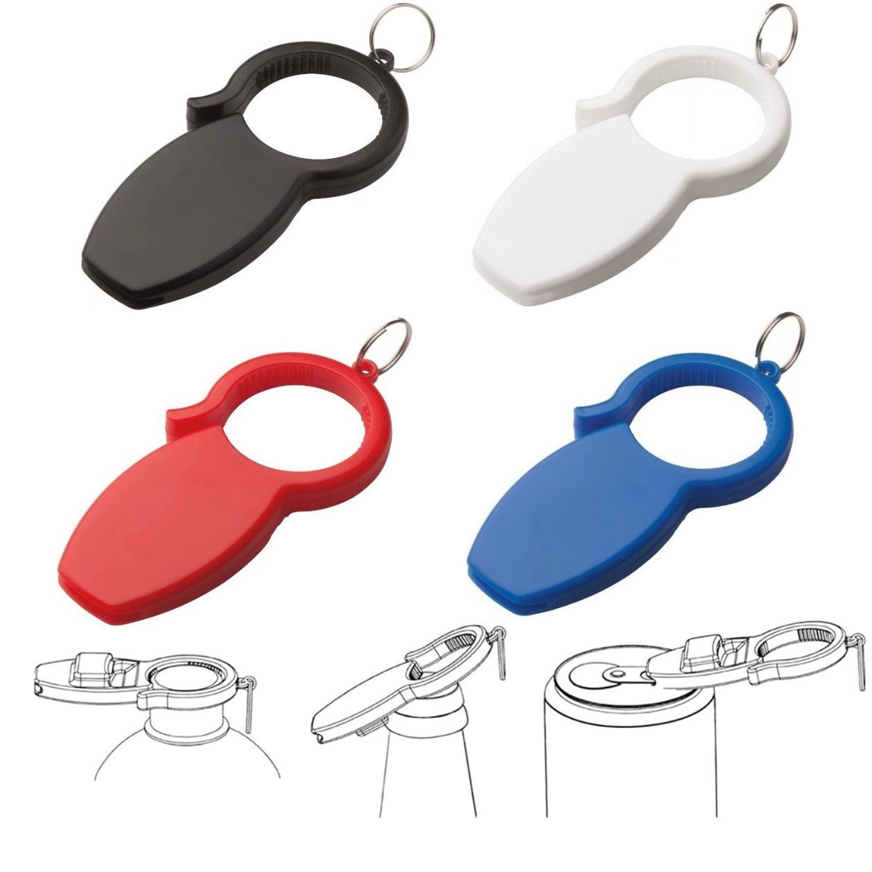 Plastic 3-in-1 Bottle Opener W/ Key Ring 2