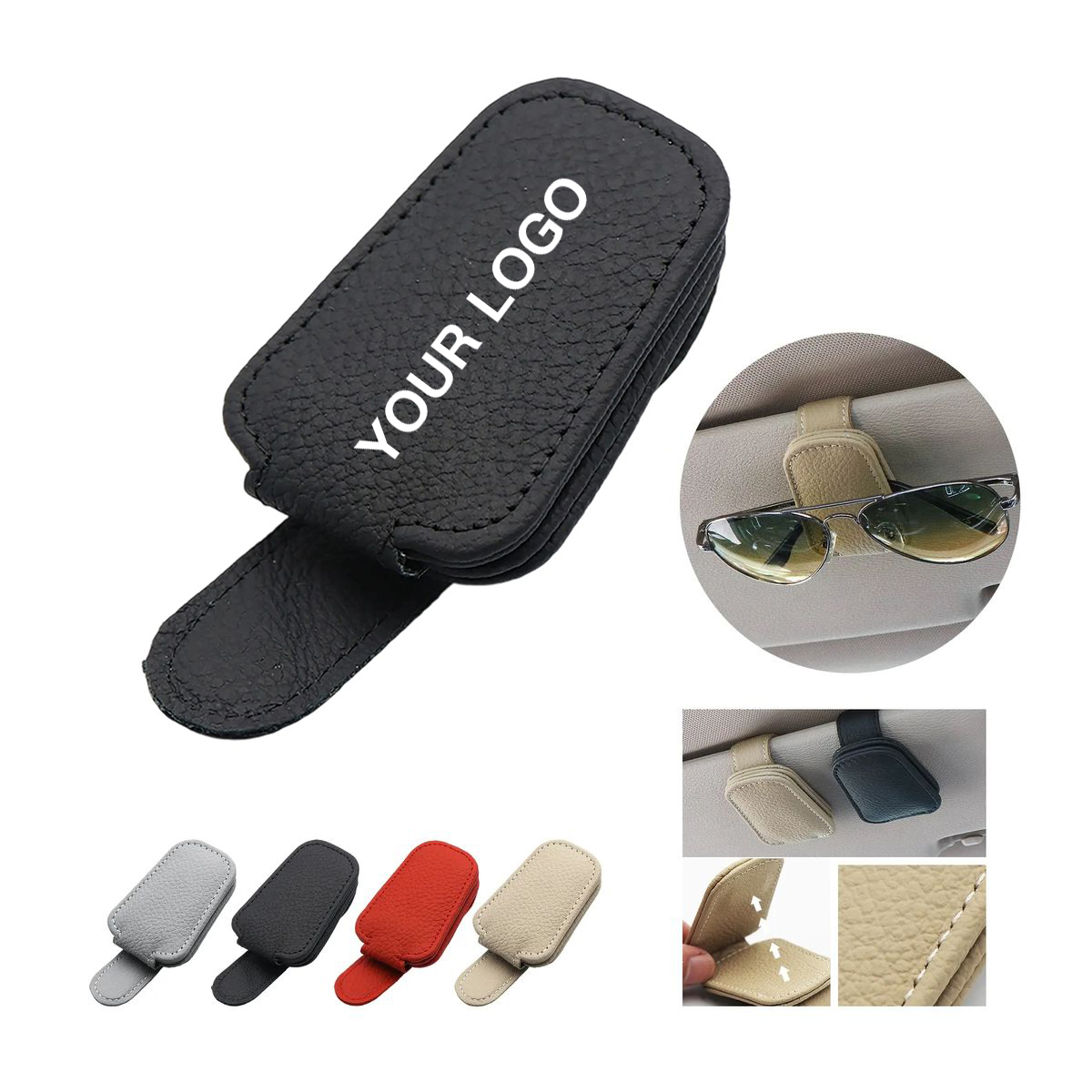 Magnetic Car Visor Glasses Clip in PU Leather 3