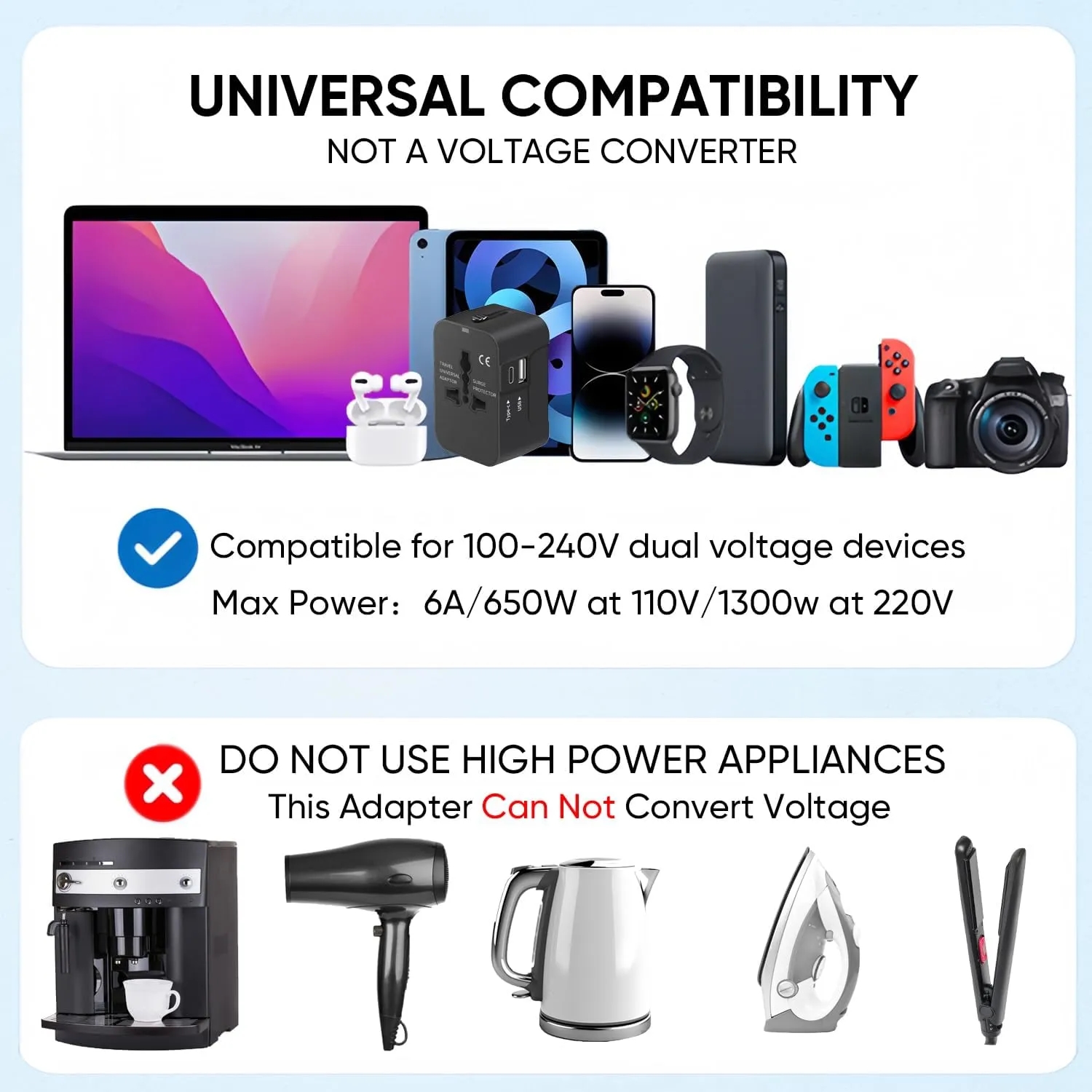 Travel Adapter with USB-C and USB-A Charging Ports 2