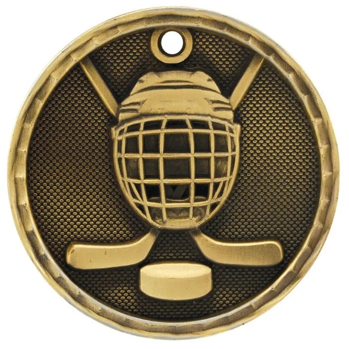 2" Antique Finish 3D Hockey Medal 2