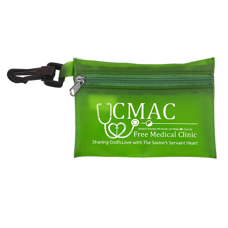 "LYON" 10 Piece First Aid Sun Kit in Translucent Zipper Pack with Plastic Carabiner Attachment 10
