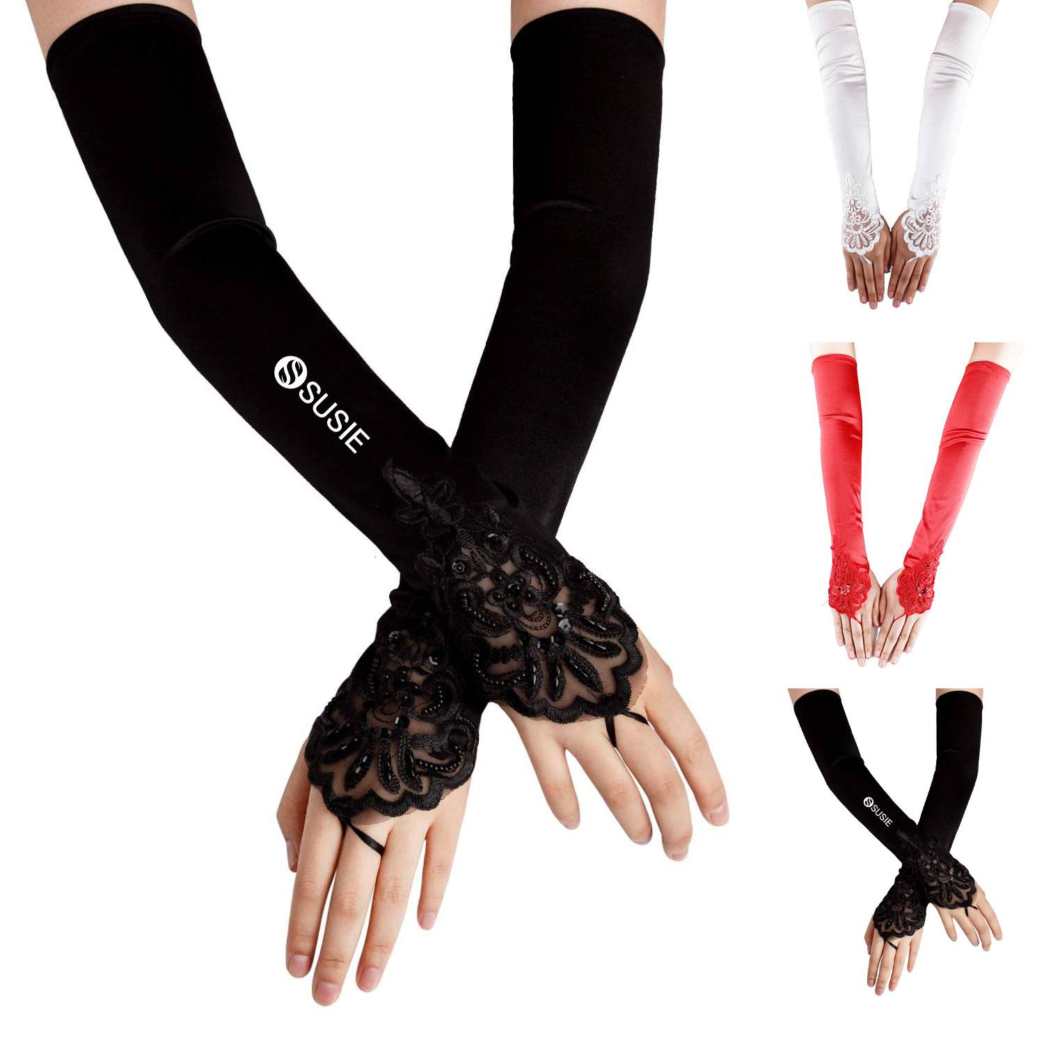 Long Flapper Evening Opera Satin Gloves 2