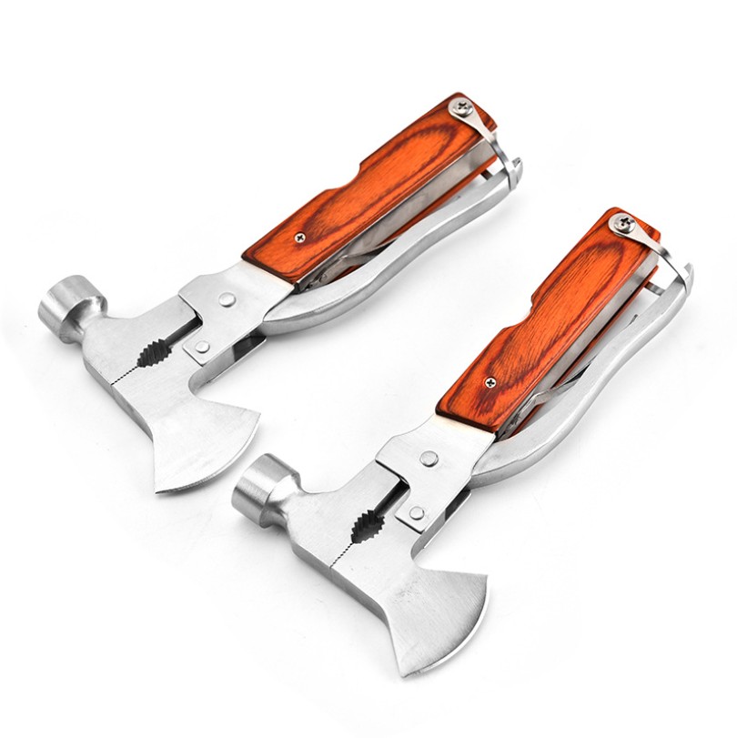 Outdoor Stainless Steel Multi-Tool with Wooden Handle 2