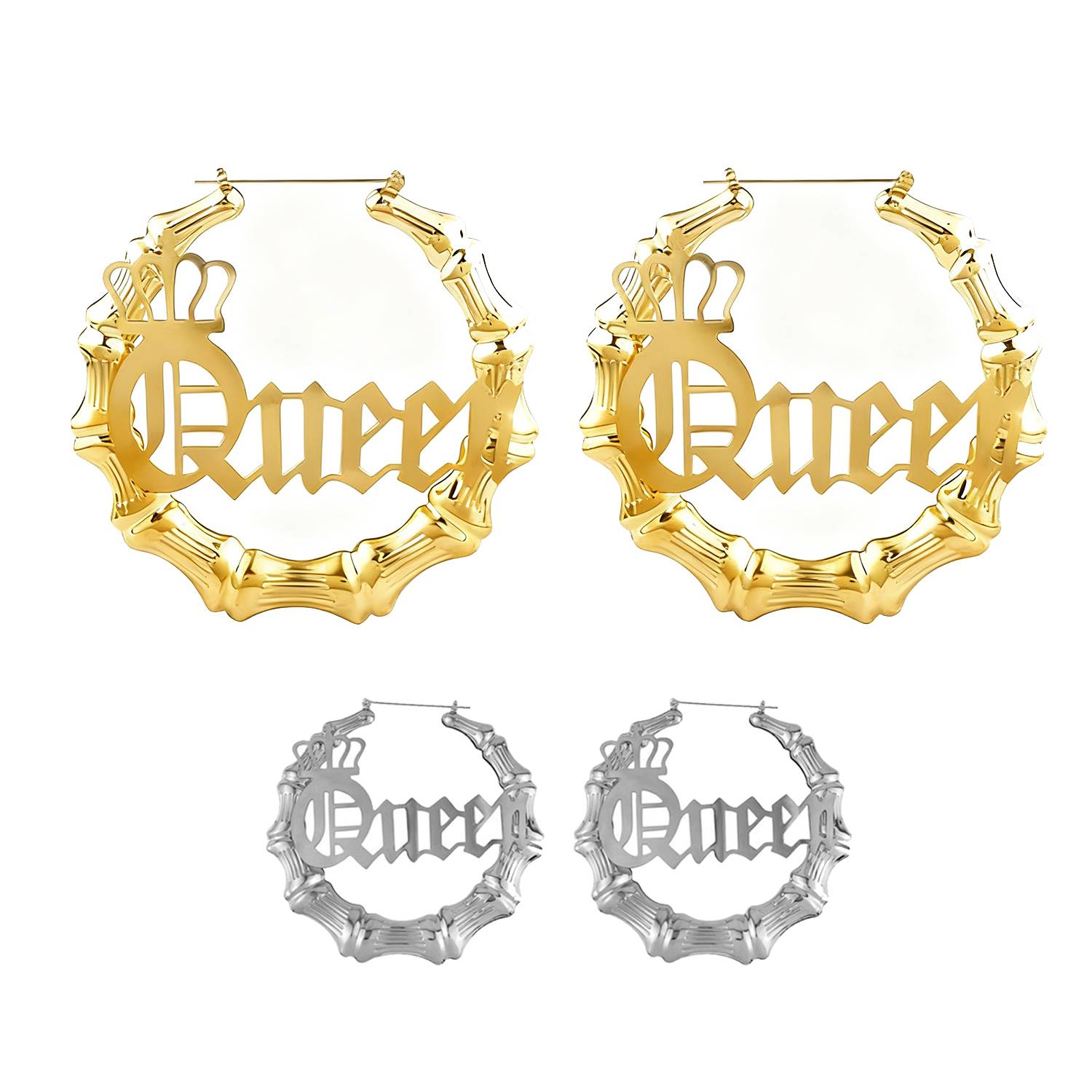 Custom Large Hollow Queen Letter Design Earrings 7