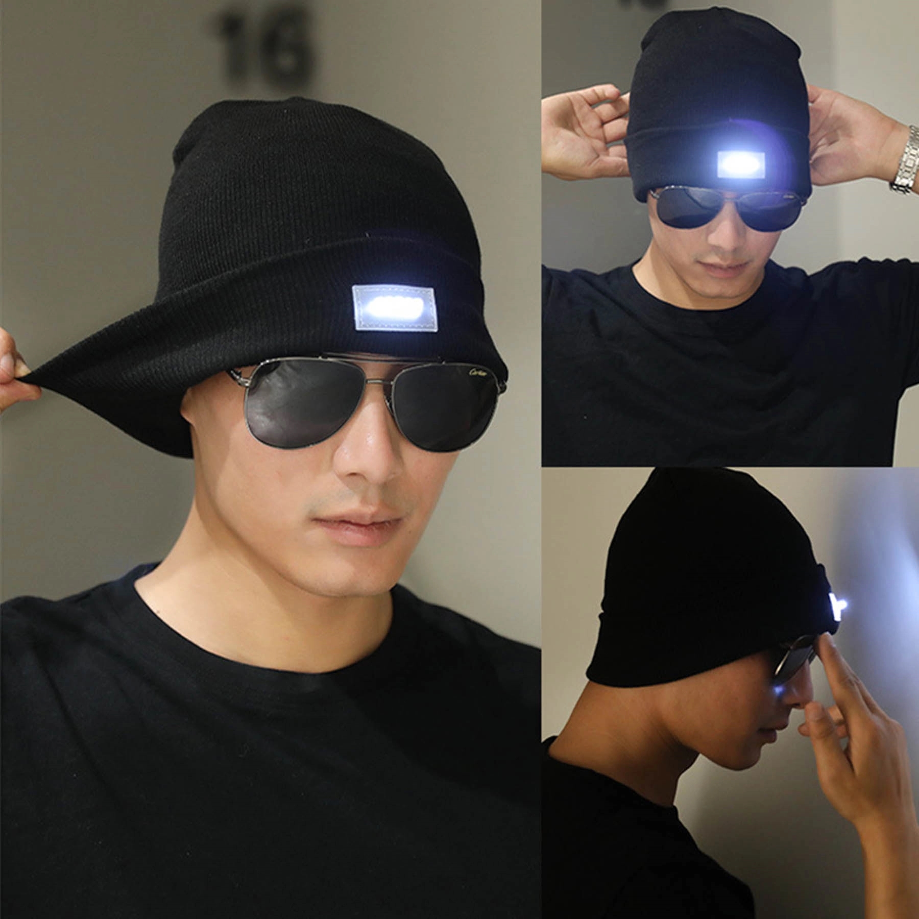 Stock Winter Battery LED Knitted Beanie Hat With Light 5