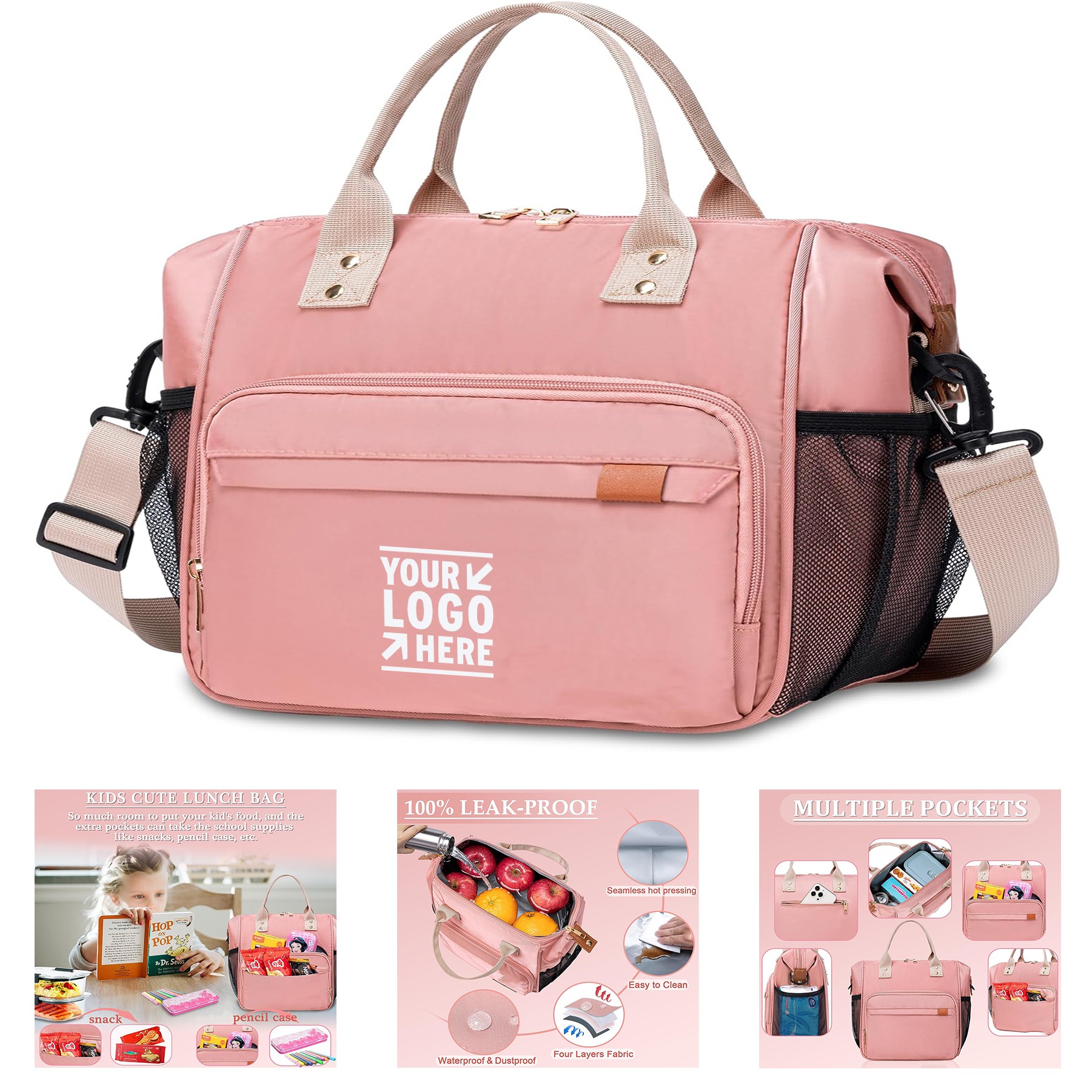 Teen Girls kids Portable Toddler Insulated Bag Water Bottle Holder Pink Lunch Box 1