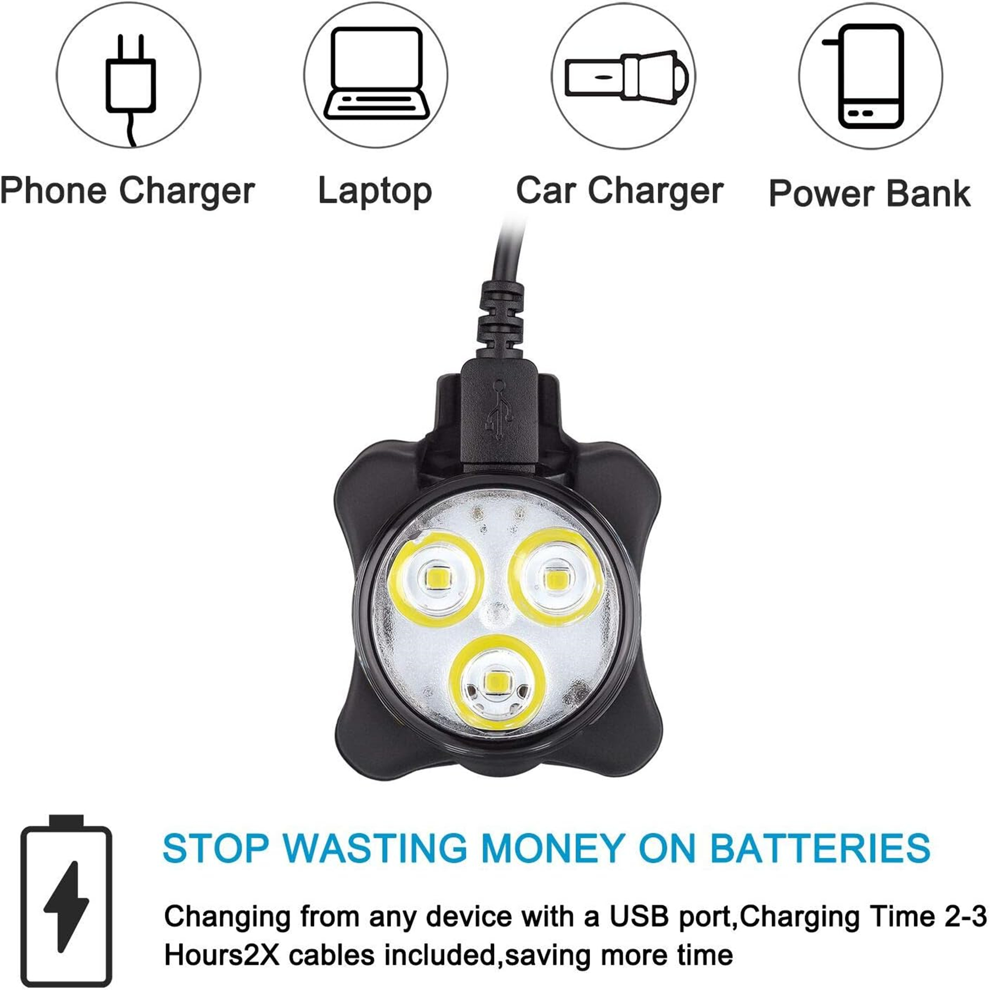 2 Pack LED Rechargeable Front Bike Lights Set 4