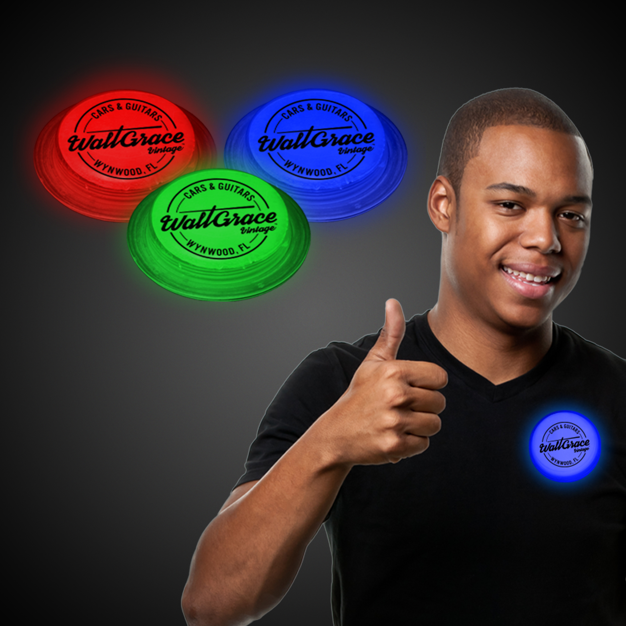 3" Self-Adhering Circle Shaped Light Up Glow Badge 2
