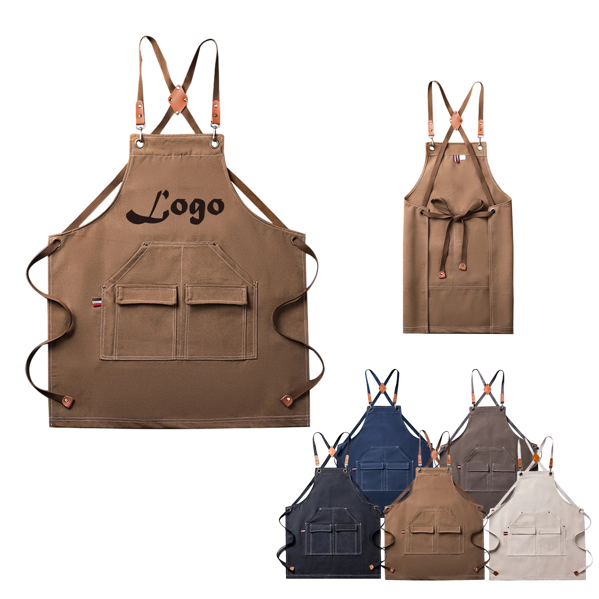 Cross-back Canvas Apron with Enlarged Pocket 4