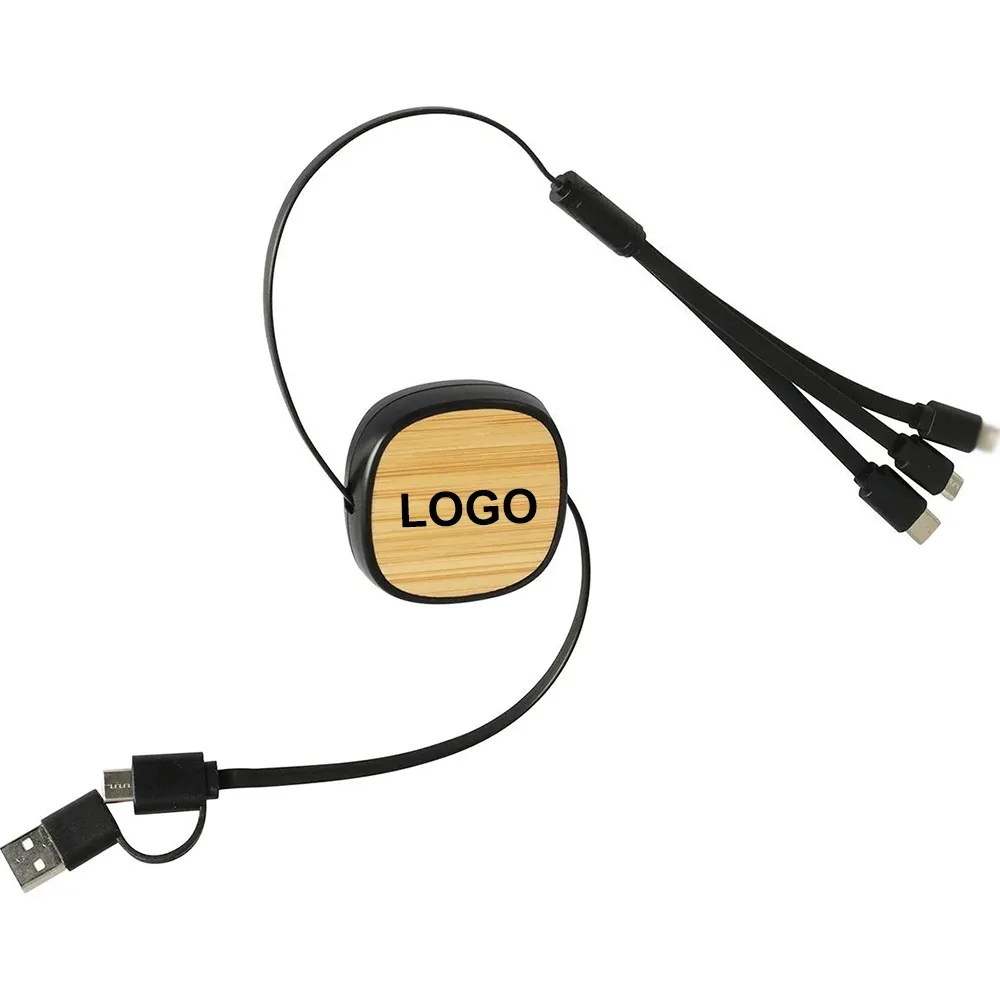 Bamboo Retractable 3-in-1 Charging Cable 2