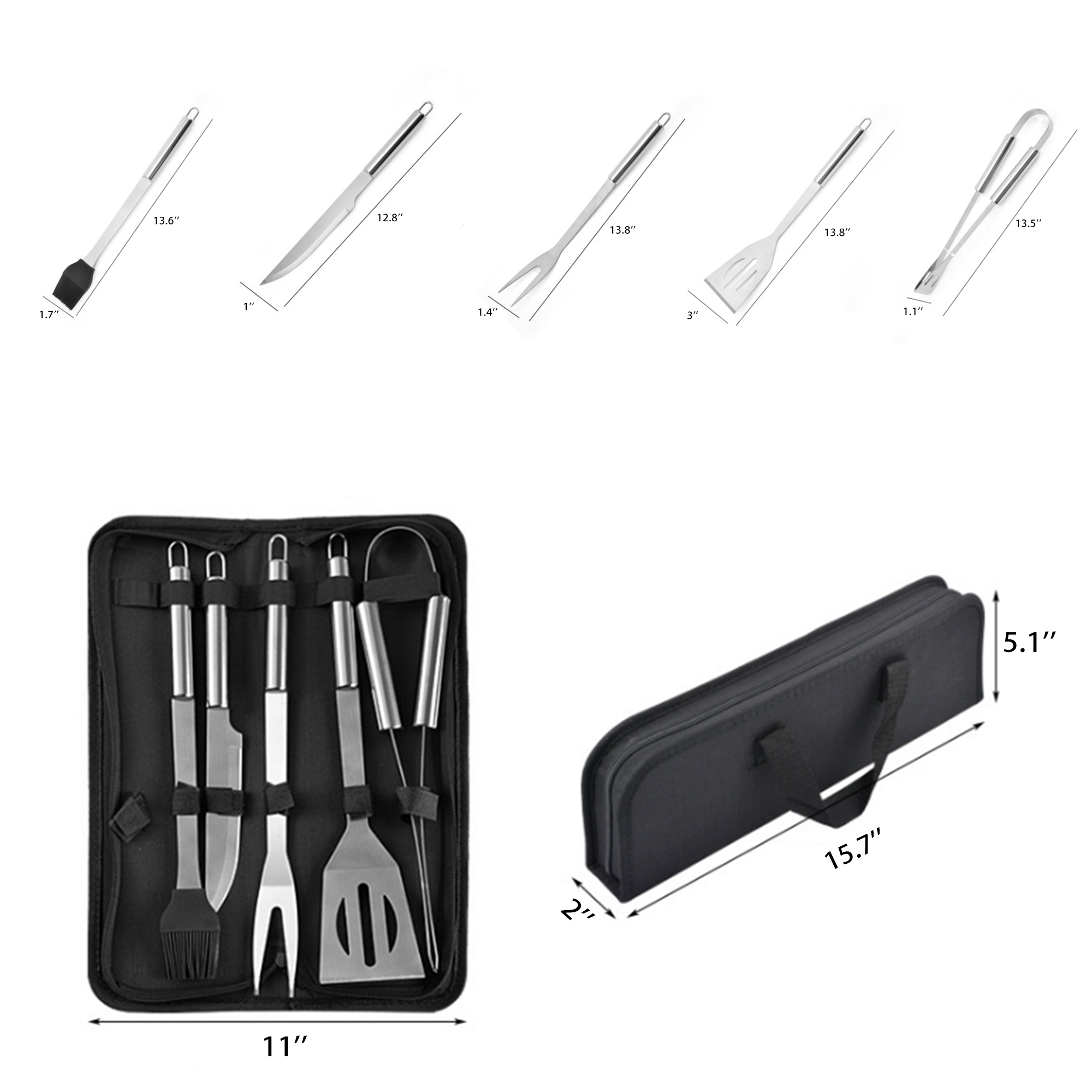 5 Piece Stainless Steel BBQ Tool Set 1