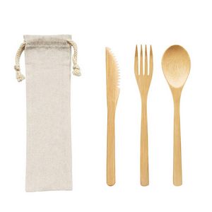 3 In 1 Flatware Bamboo Knife Fork Spoon Set With Pouch 4