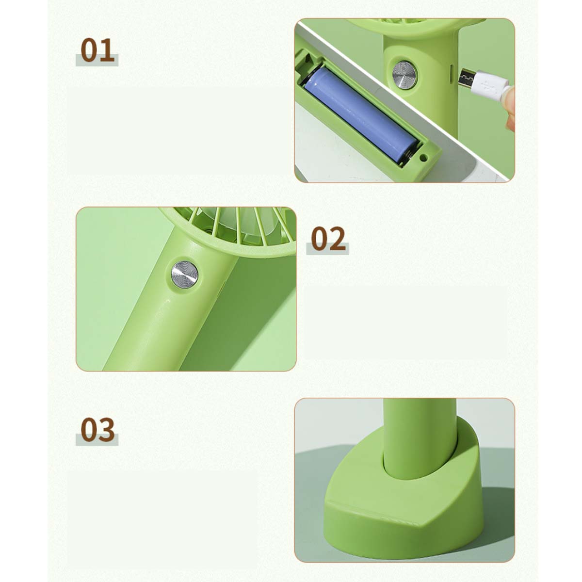 Portable 3-speed Travel Office Gifts Handheld Fan with Base 2