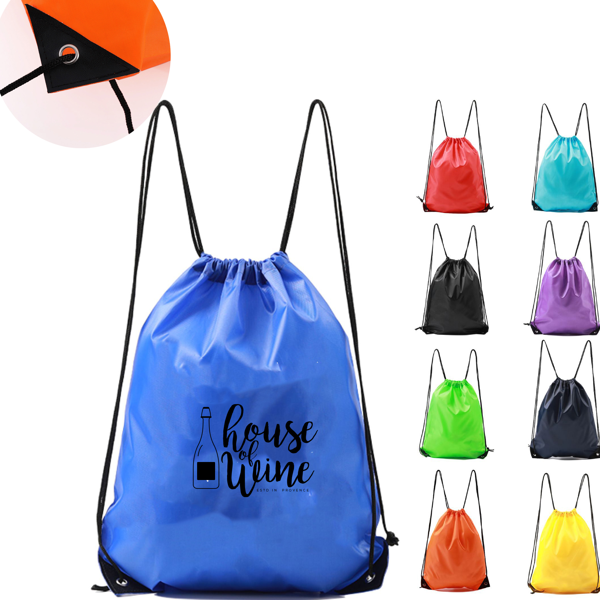 Black Trim Drawstring Backpack Gym Bag 3
