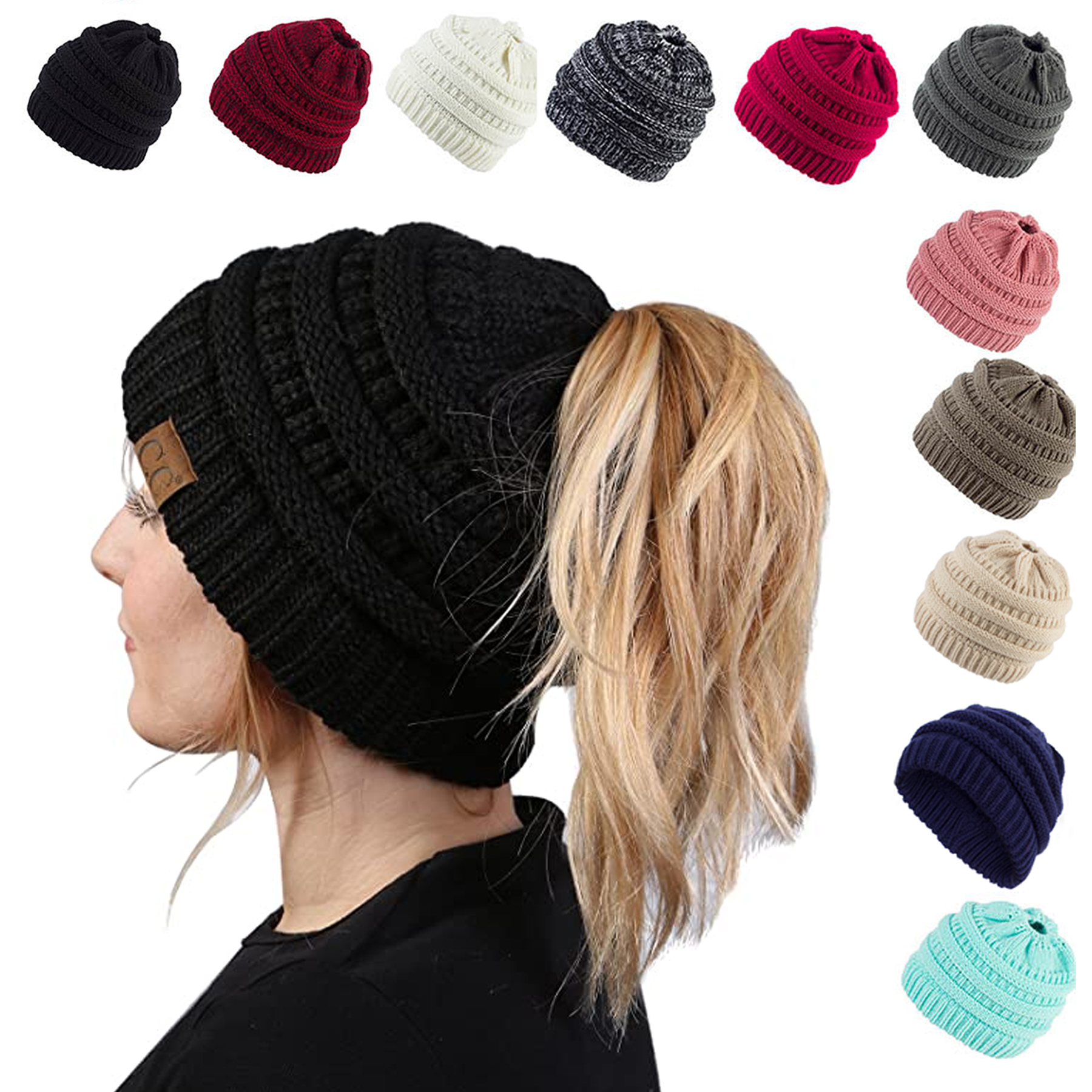 High Bun Ponytail Beanie Hat 2