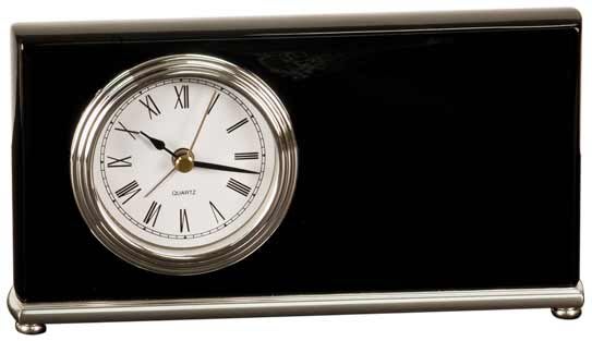 7 1/2" x 4" Black Piano Finish Horizontal Desk Clock 1