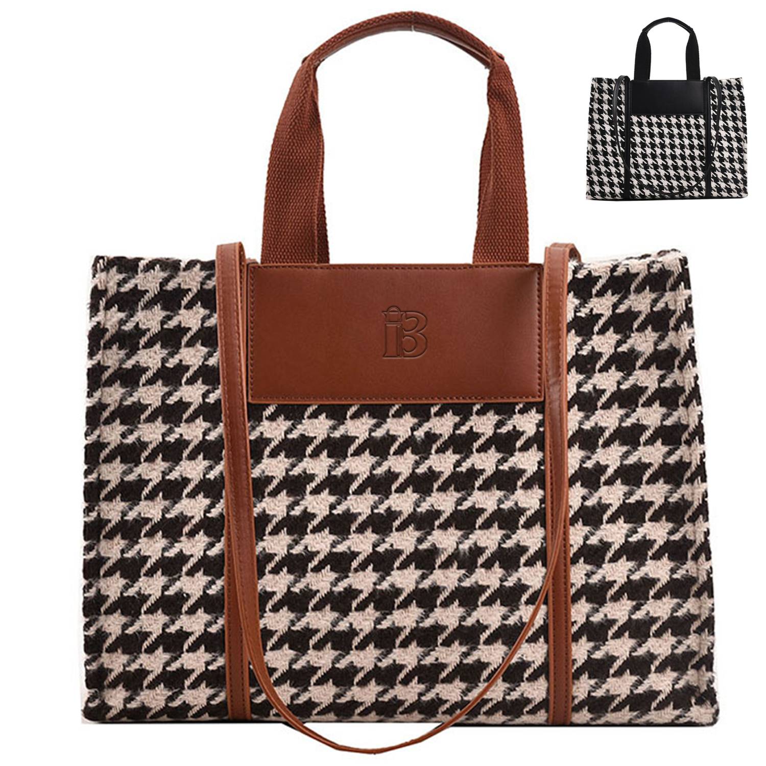 Canvas Tote Bag Black and White Grid Large Capacity, custom tote bag with logo imprint 1