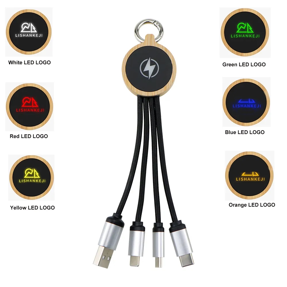 Bamboo Light Up Logo Multi-Charging Cables 1