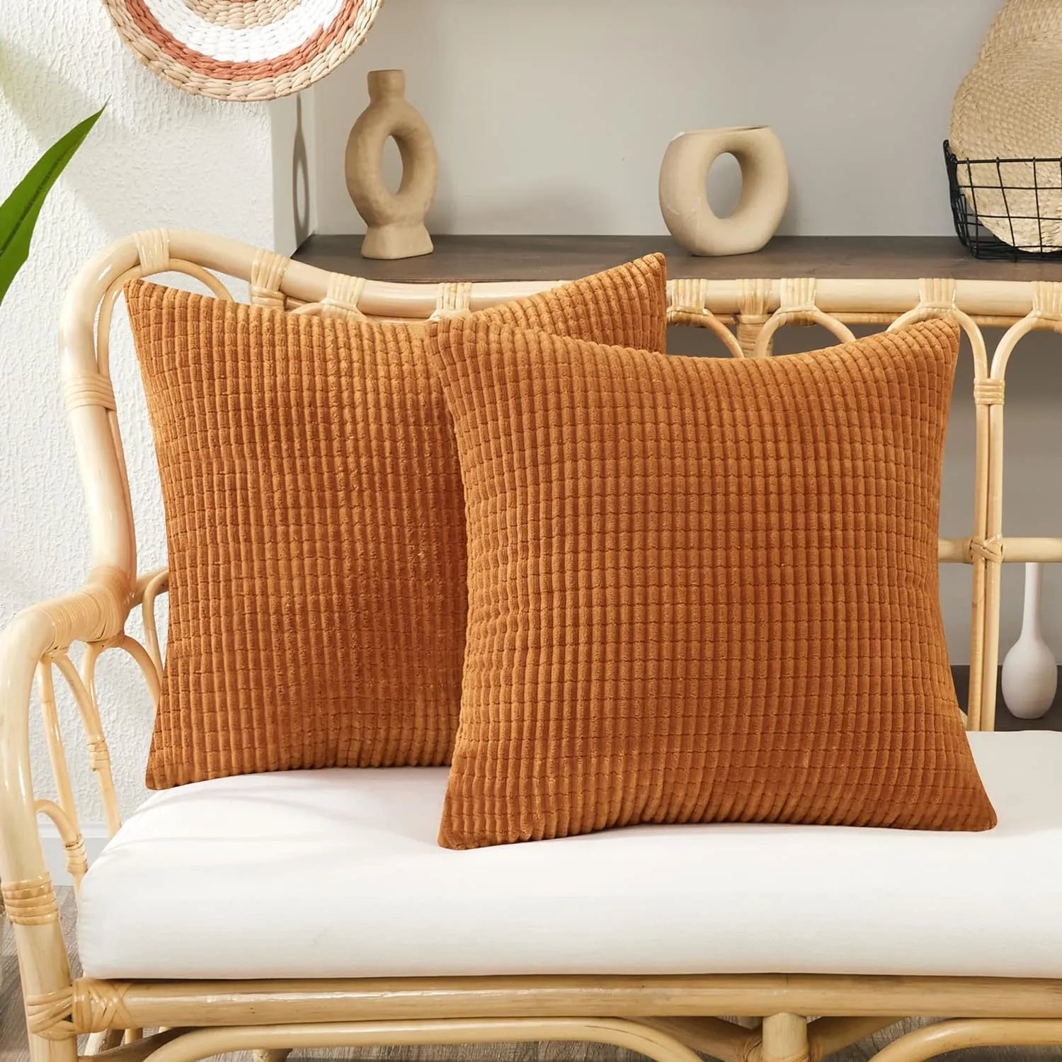 18x18 Inch Cream Stripe Pattern Square Soft Cushion Covers 6