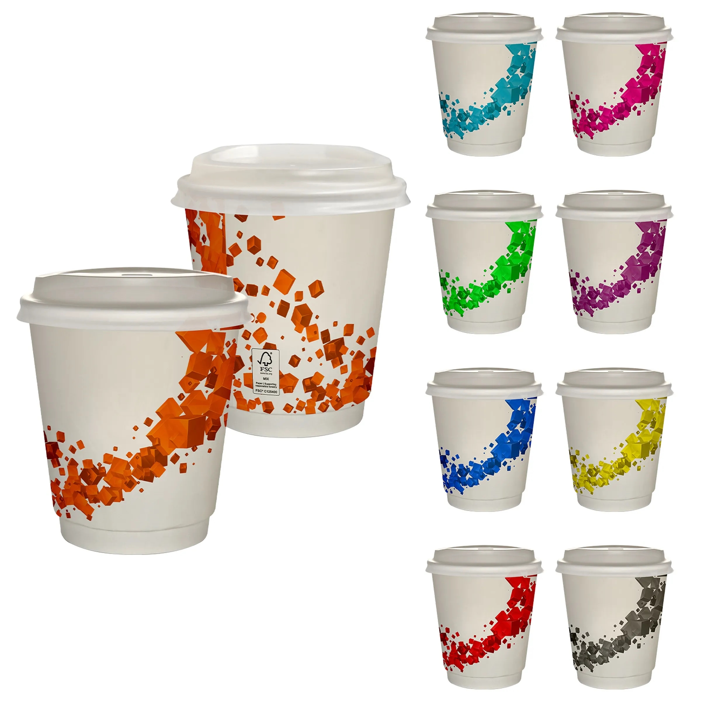 10 oz Full Color Floating Cubes Insulated Paper Cup With Lid 3