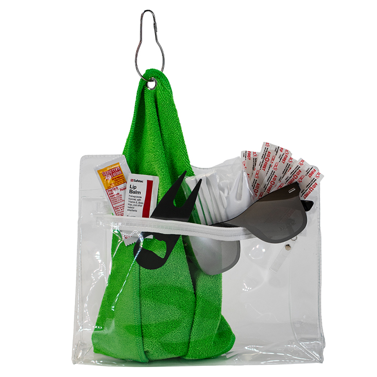 "LAYOVER 17" 17 Piece Golf Kit in Travel Pack with Components inserted into Zipper Kit 10