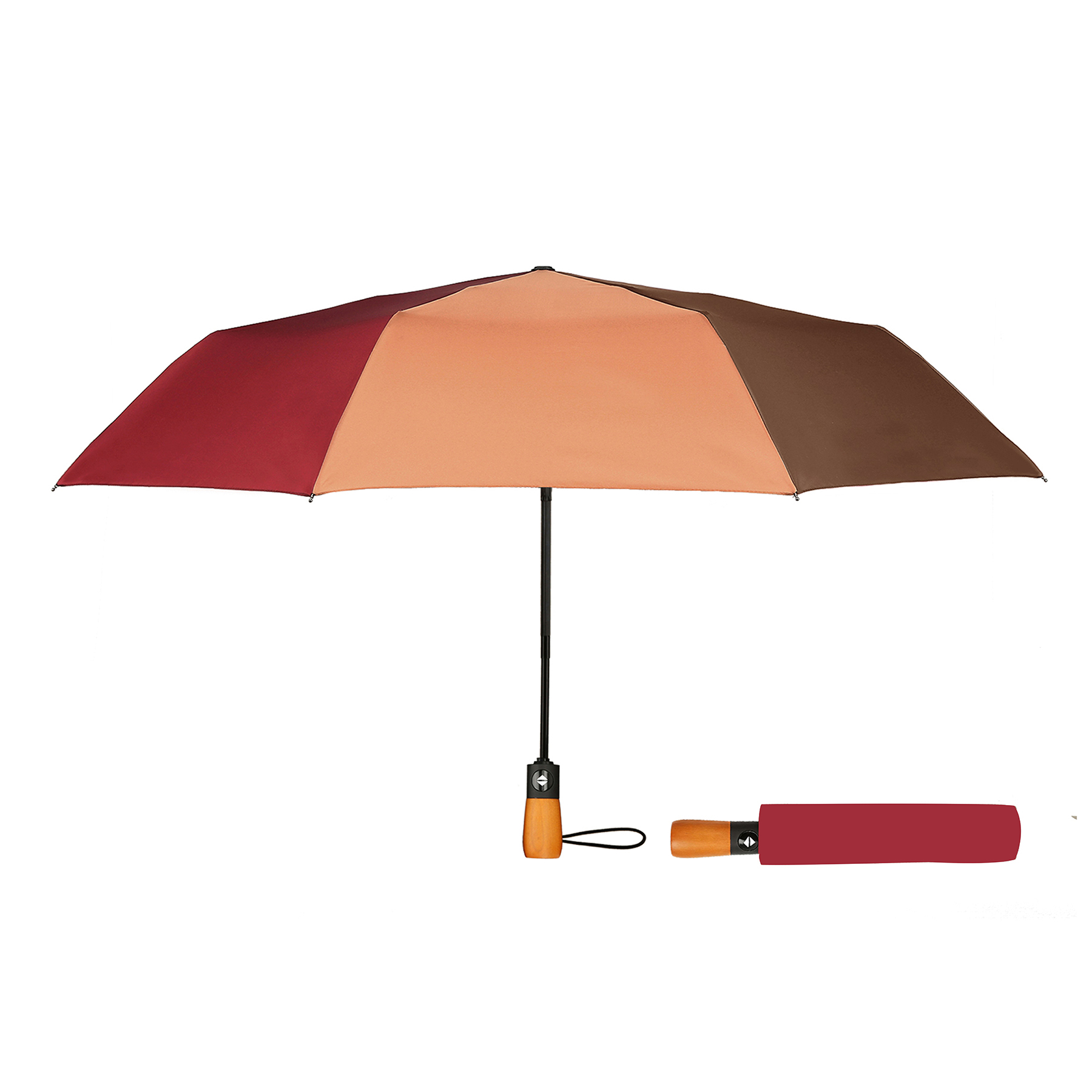 46" Arc Auto Open Wooden Handle Folding Umbrella 11